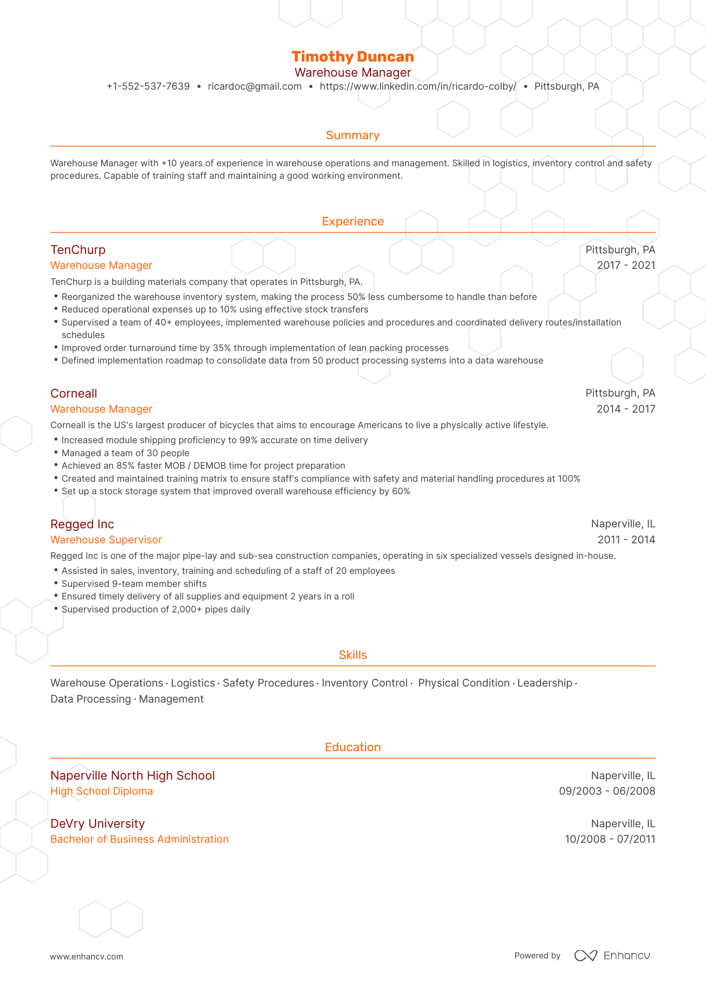 Traditional Warehouse Manager Resume Template