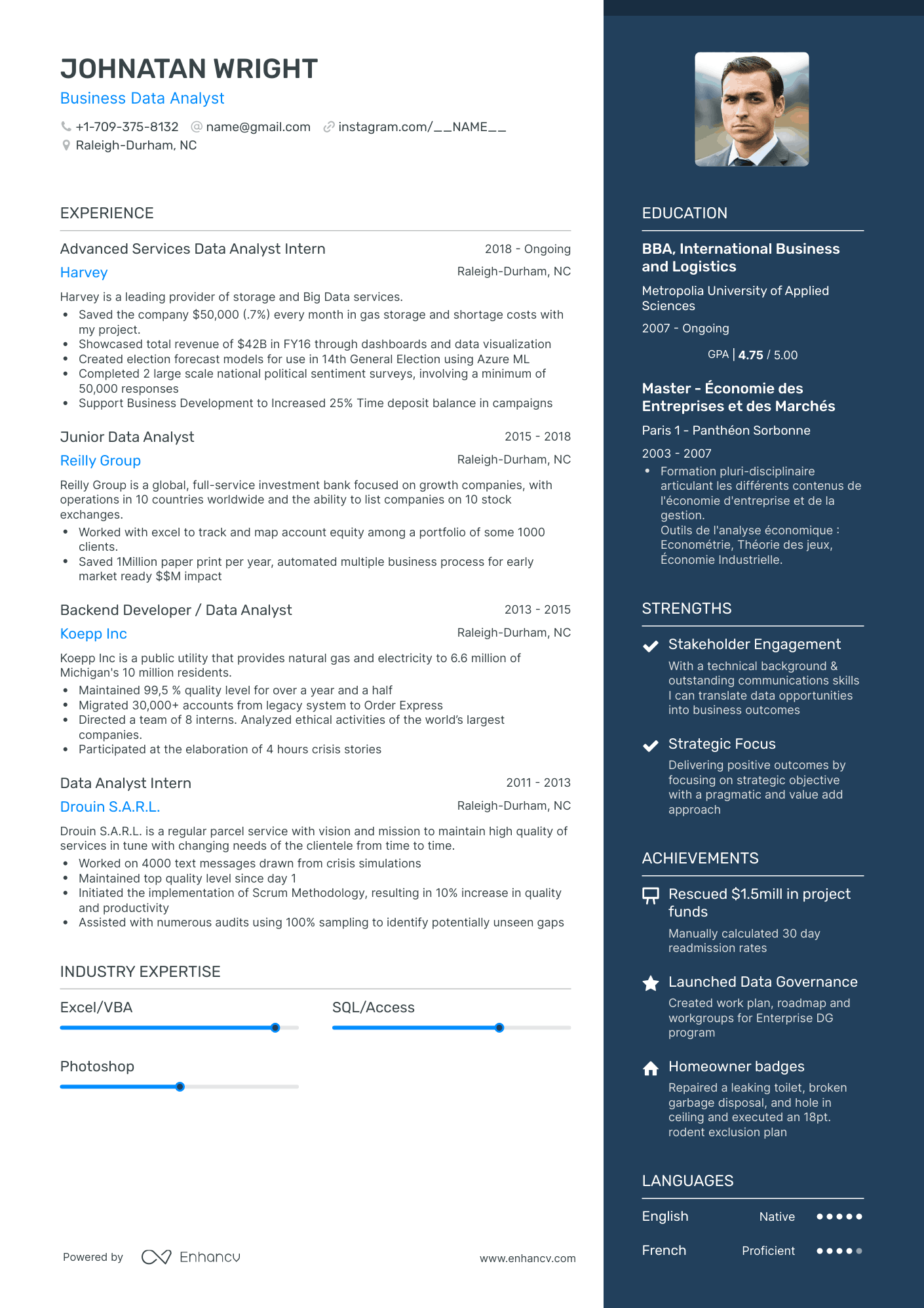 One Page Business Data Analyst Resume Template