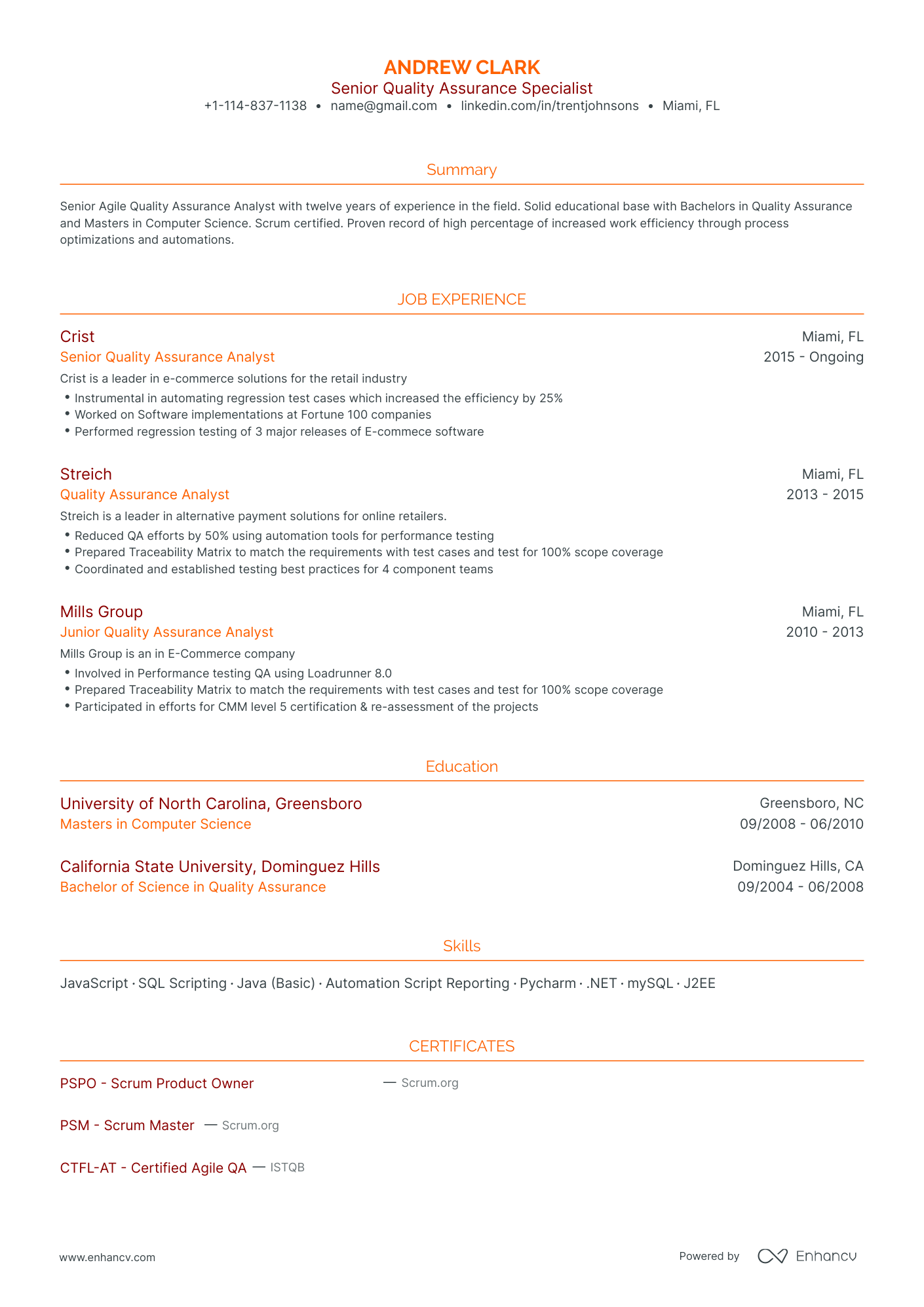 Traditional QA Analyst Resume Template