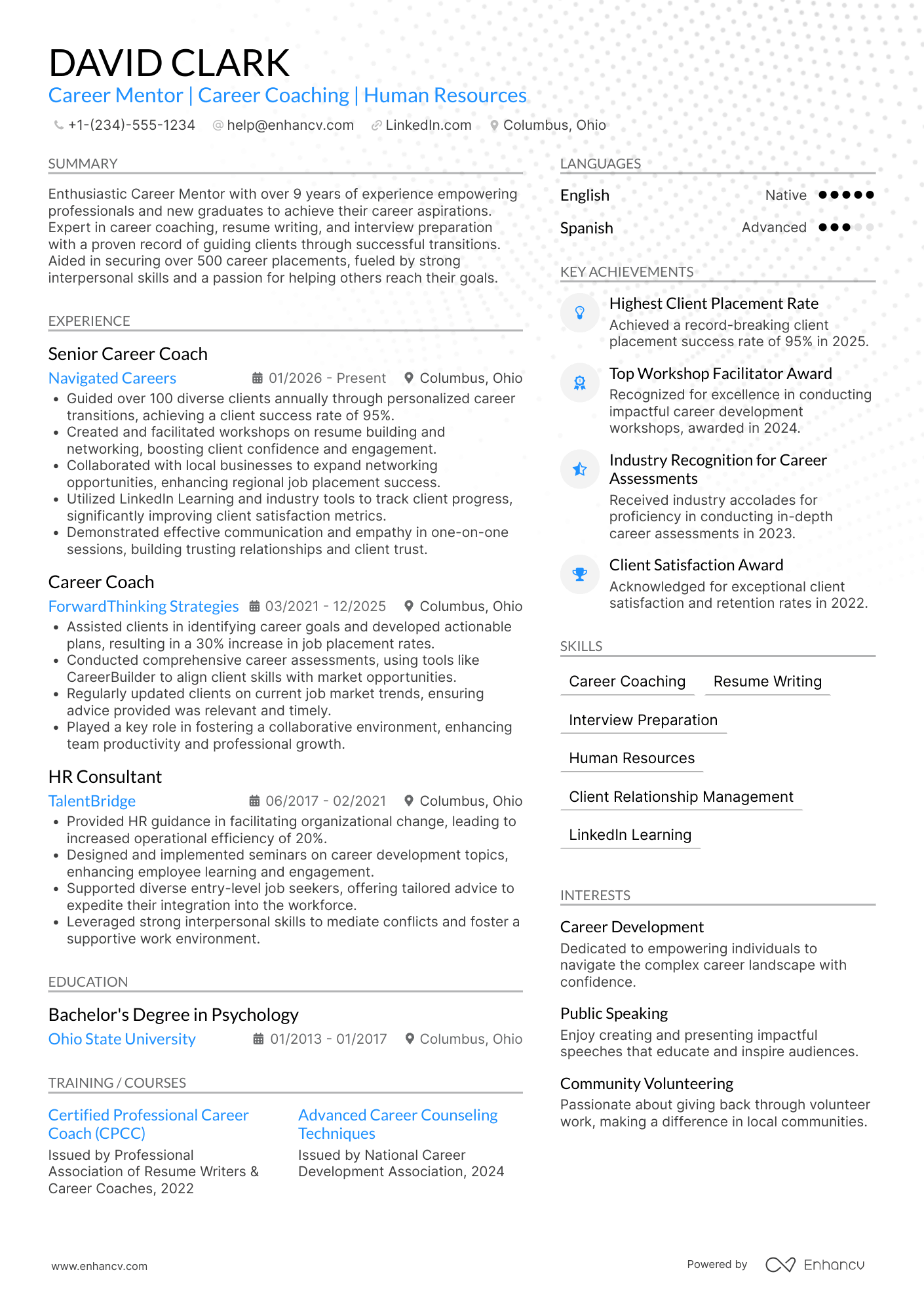 A resume example of a Career Mentor
