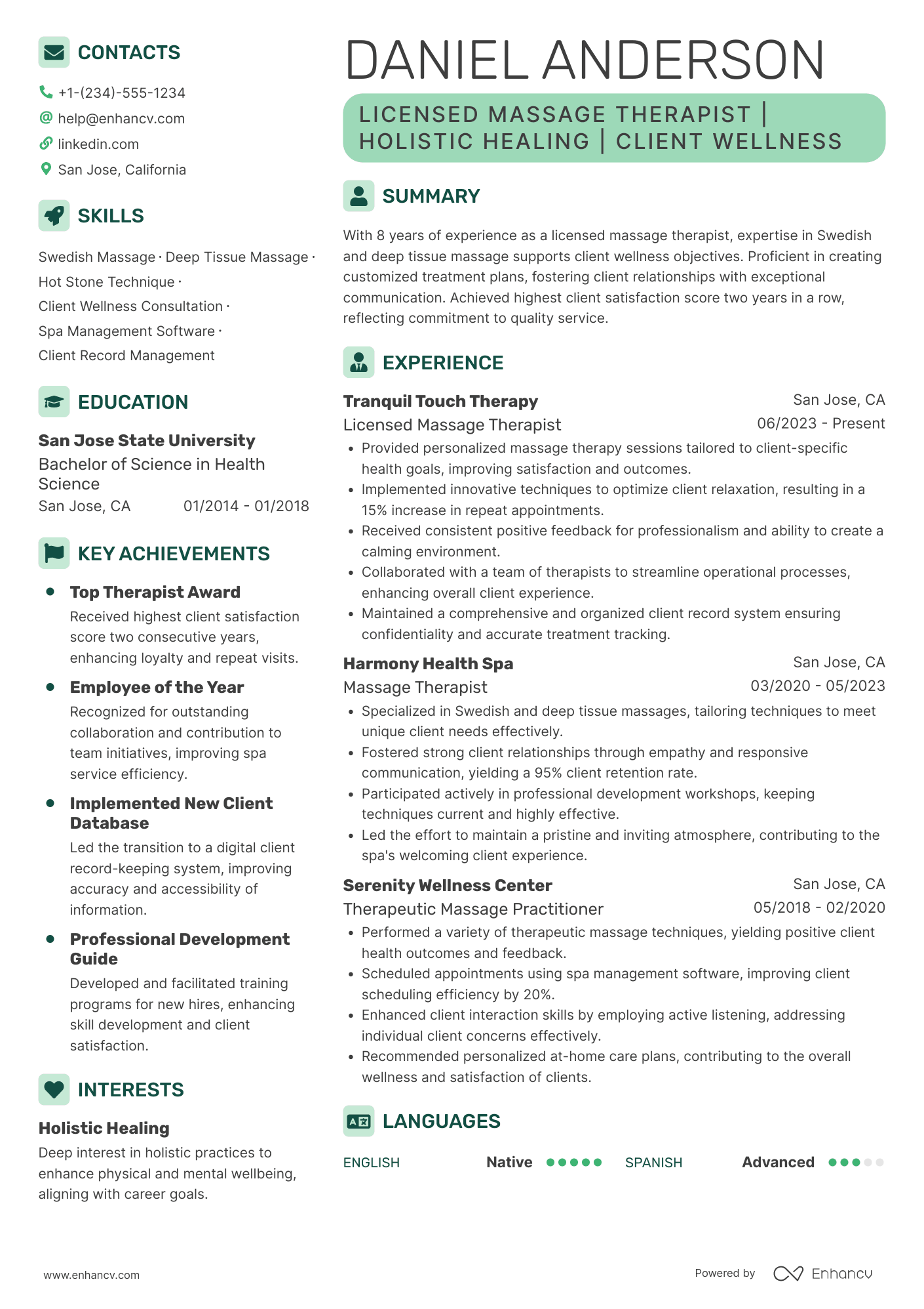 A resume example of a Licensed Massage Therapist (LMT)