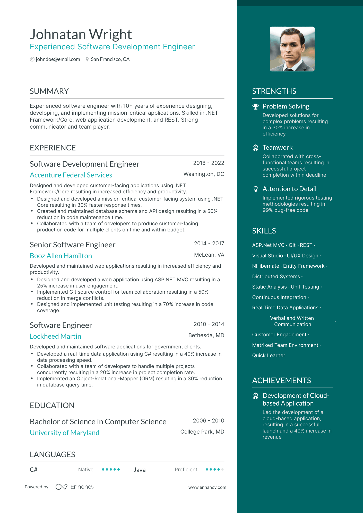 One Page Software Development Engineer Resume Template