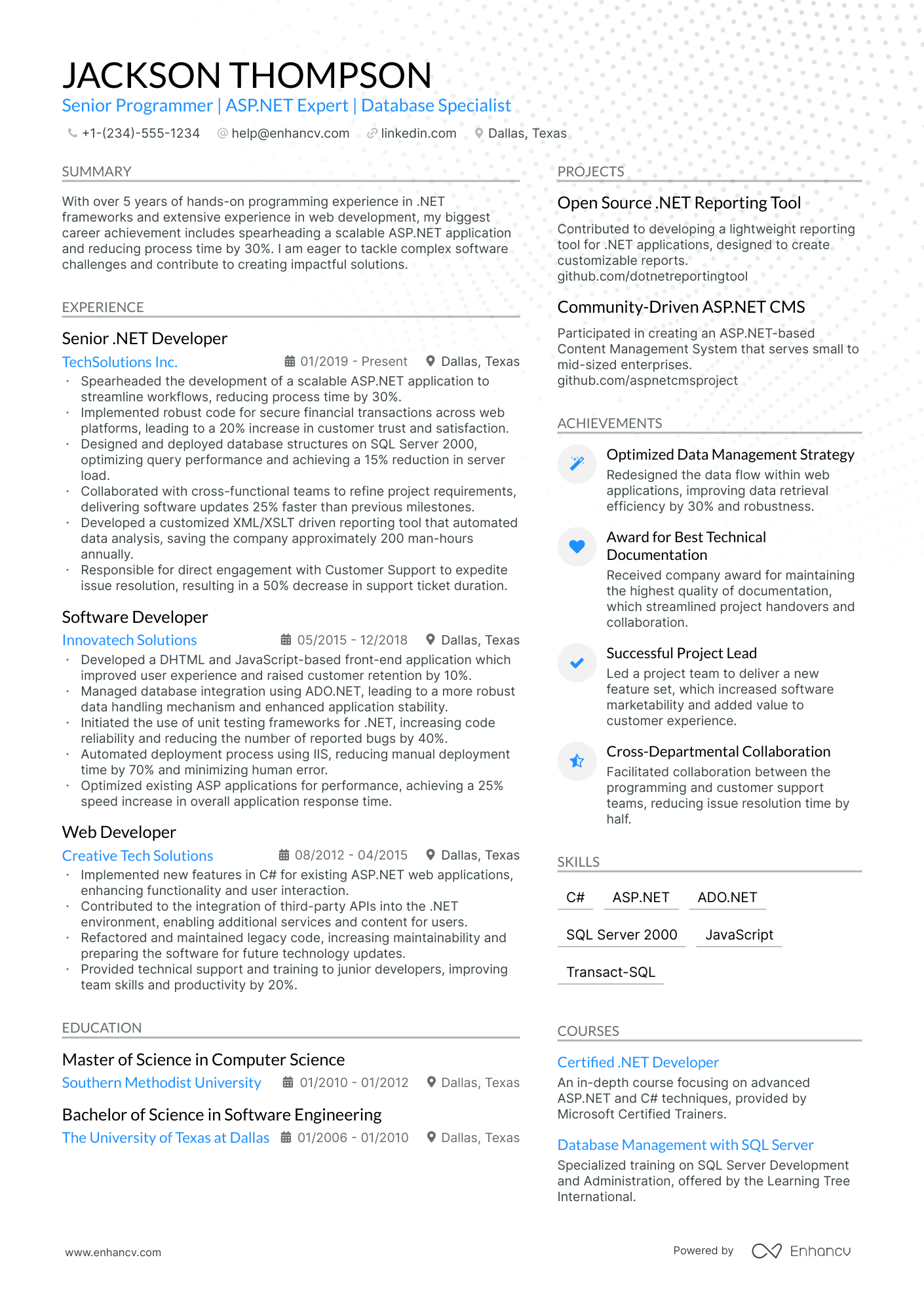 sample resume for dot net developer experience 3 years