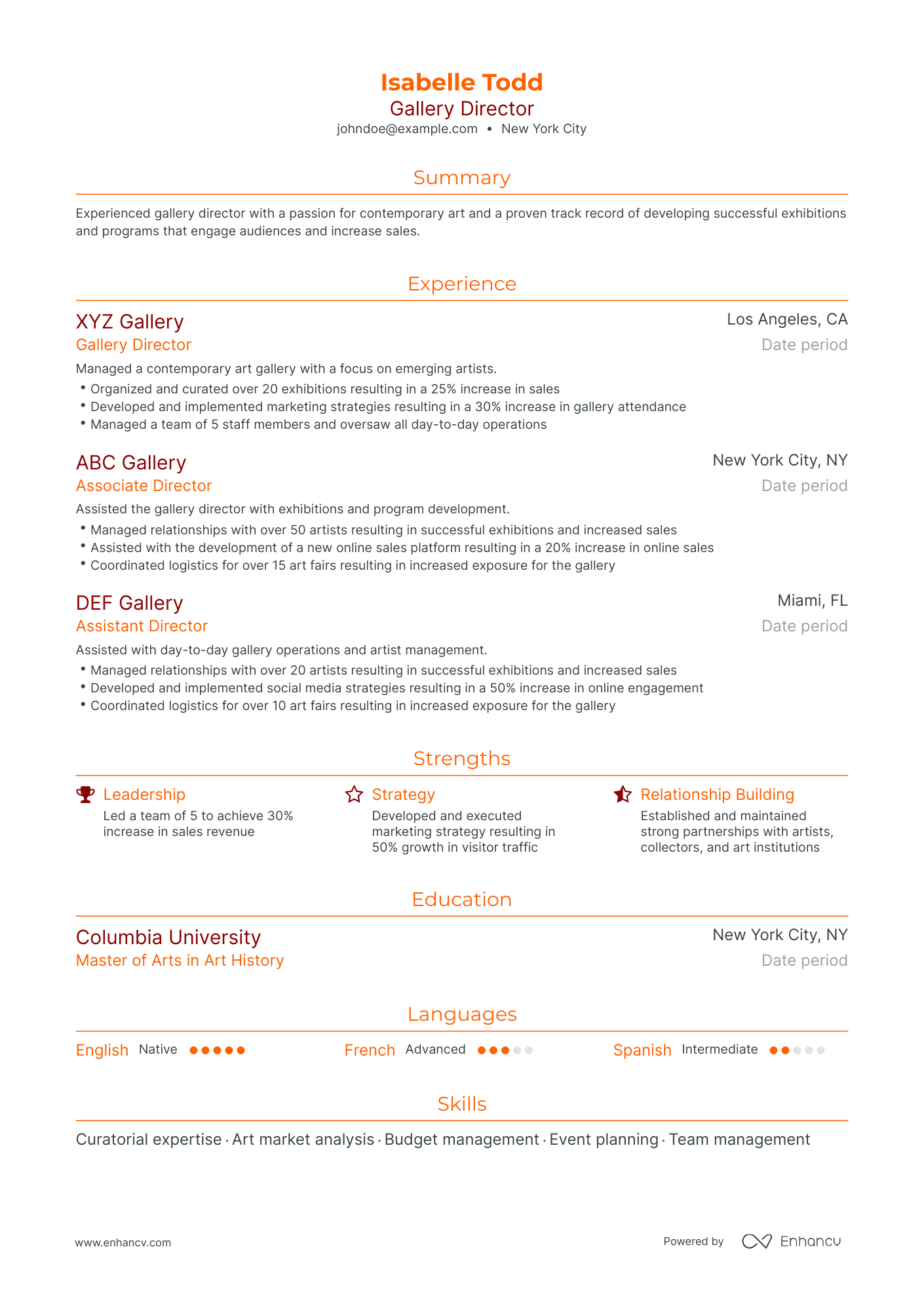 Traditional Gallery Director Resume Template