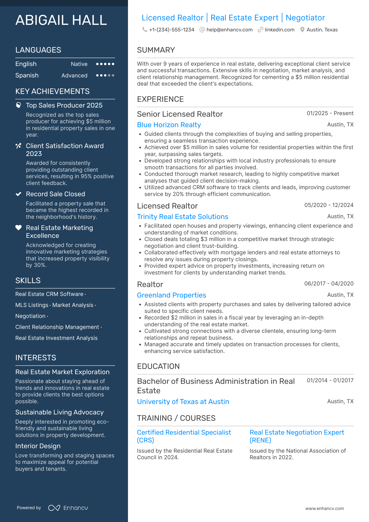 A resume example of a Realtor