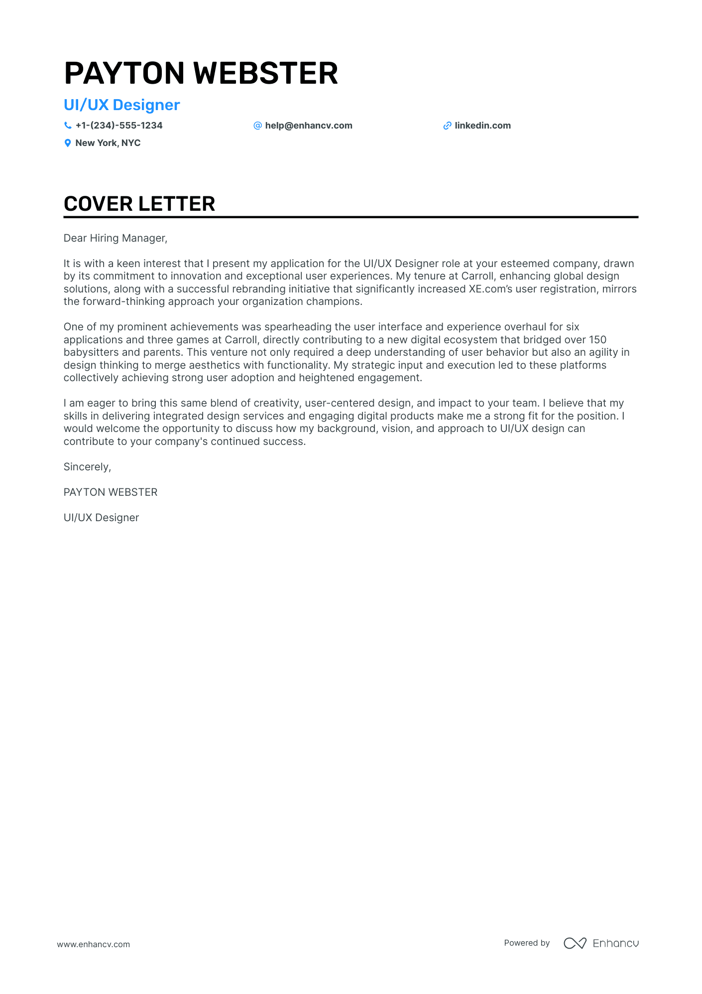 entry level ux designer cover letter example