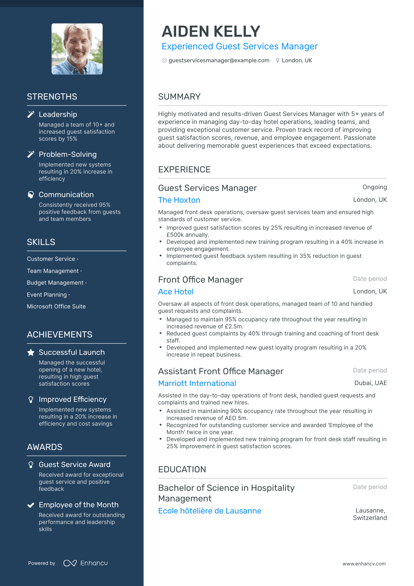 Polished Guest Services Manager Resume Template