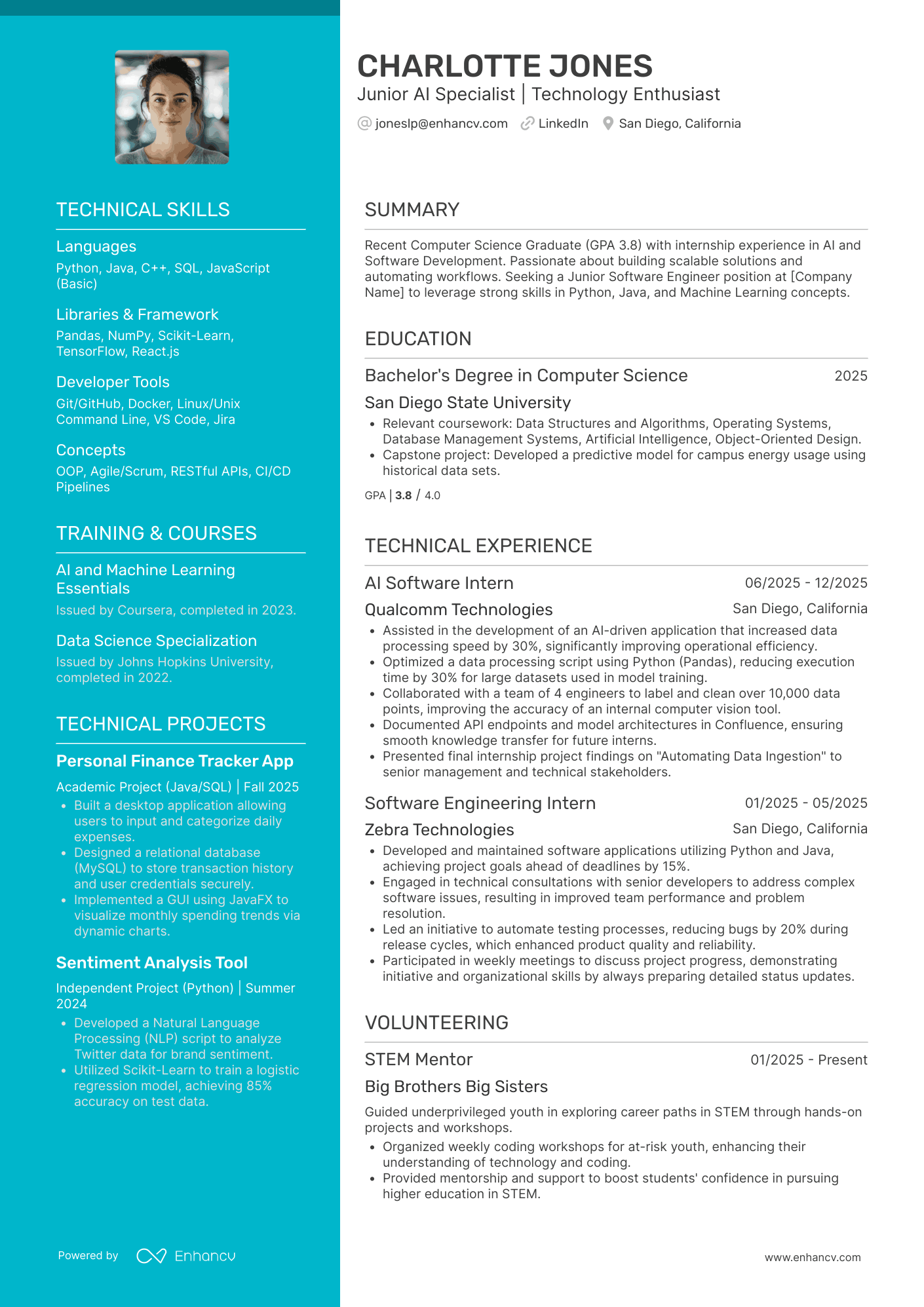 A resume example of a Computer Science College Student