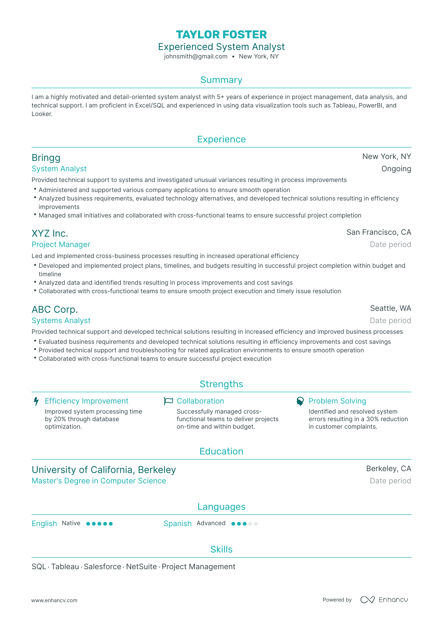 Traditional System Analyst Resume Template