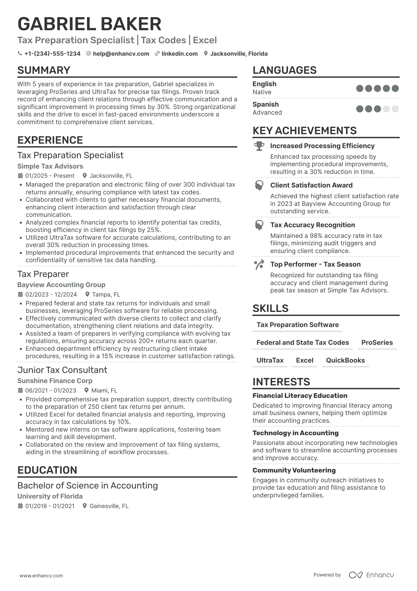 A resume example of a Seasonal Tax Preparer