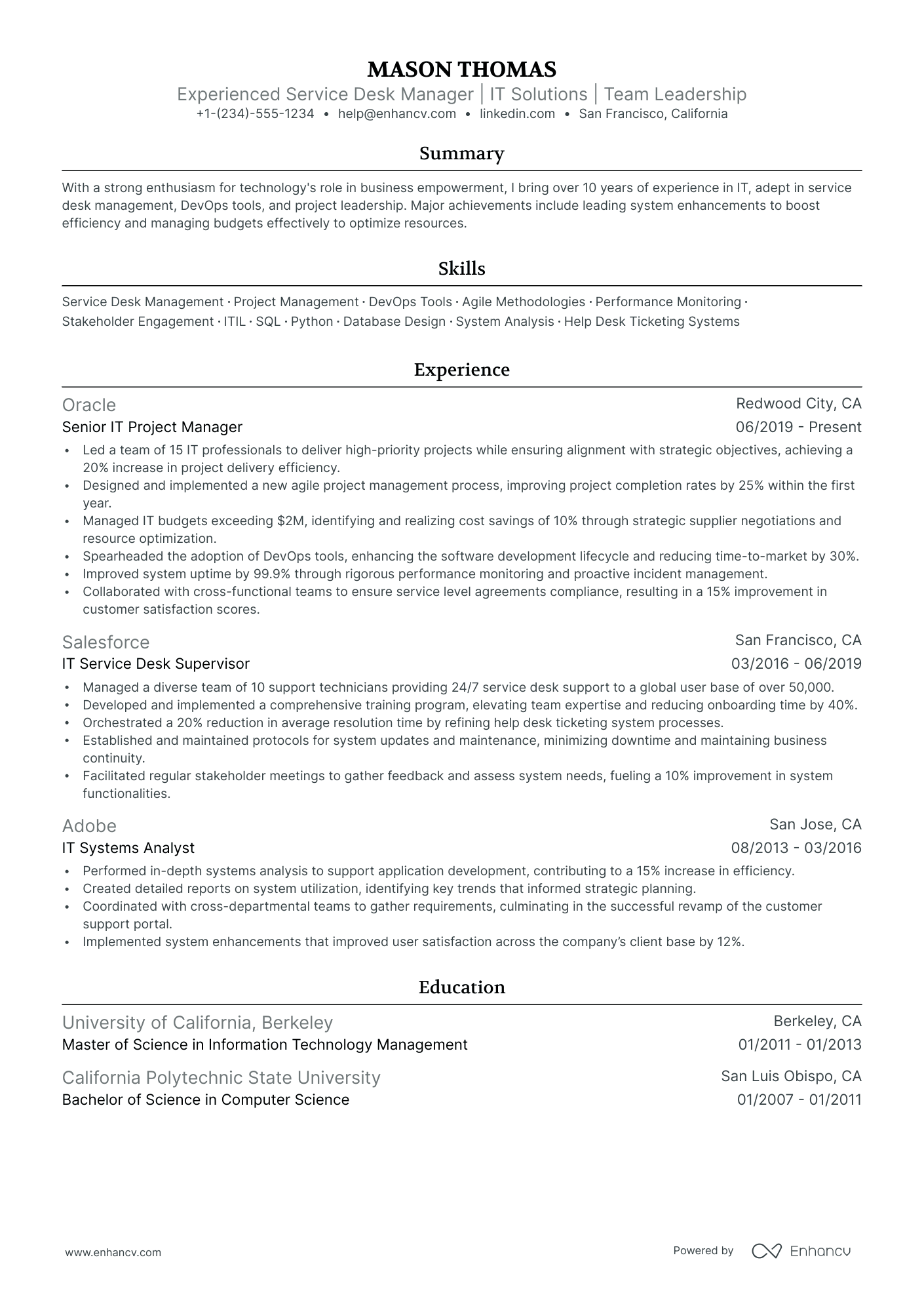 service desk resume template