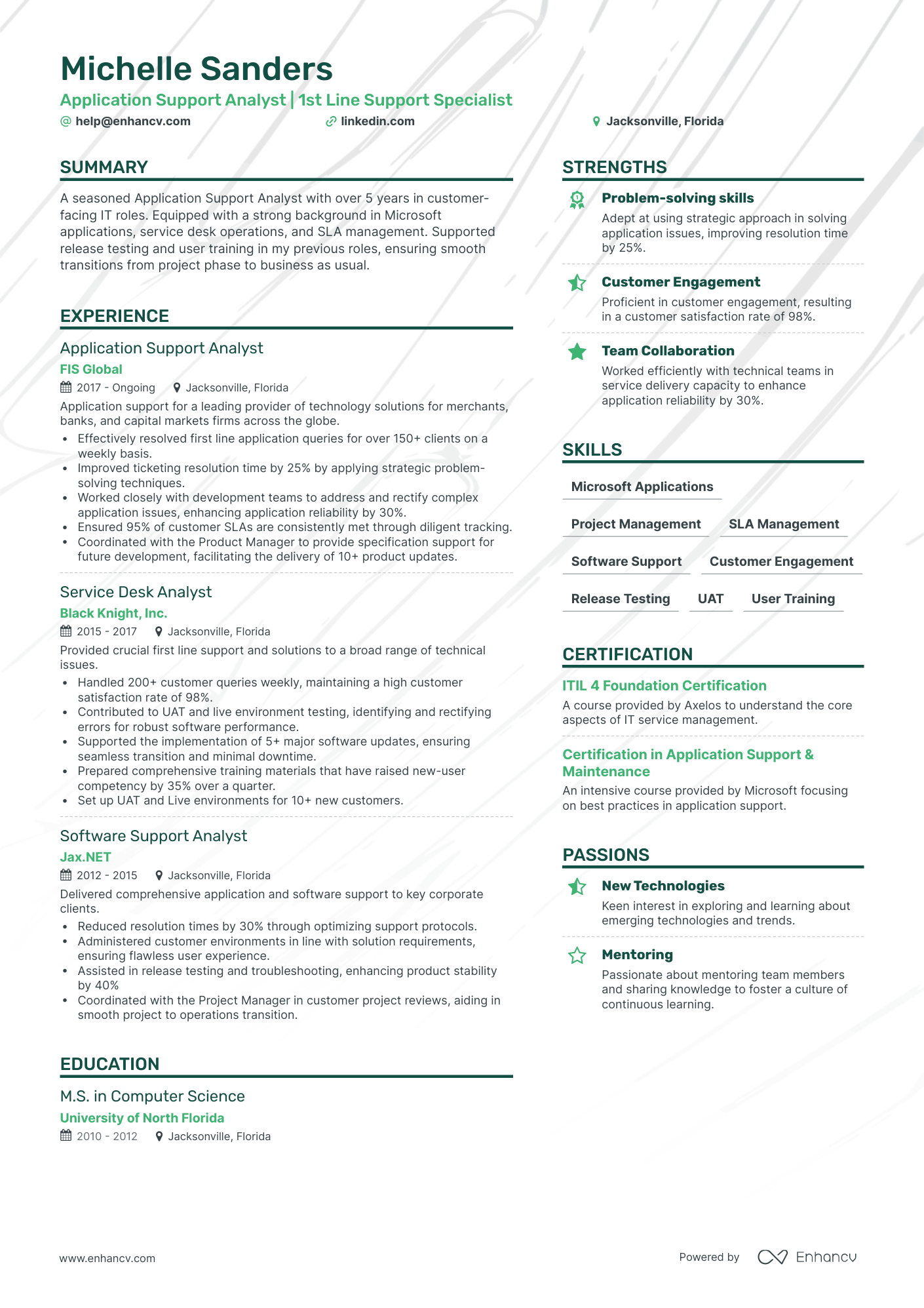 resume of application support analyst