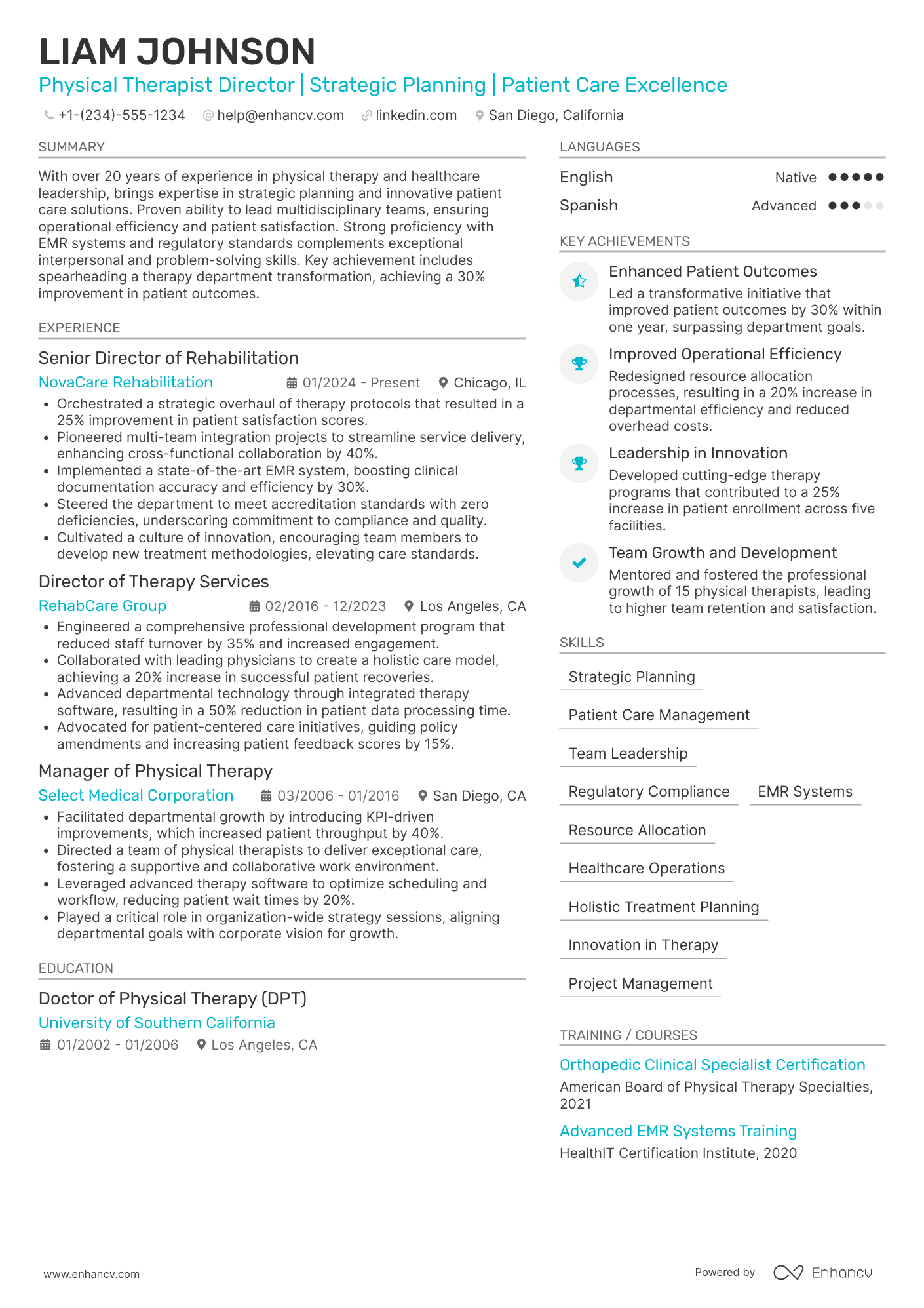 A resume example of a Physical Therapist Director