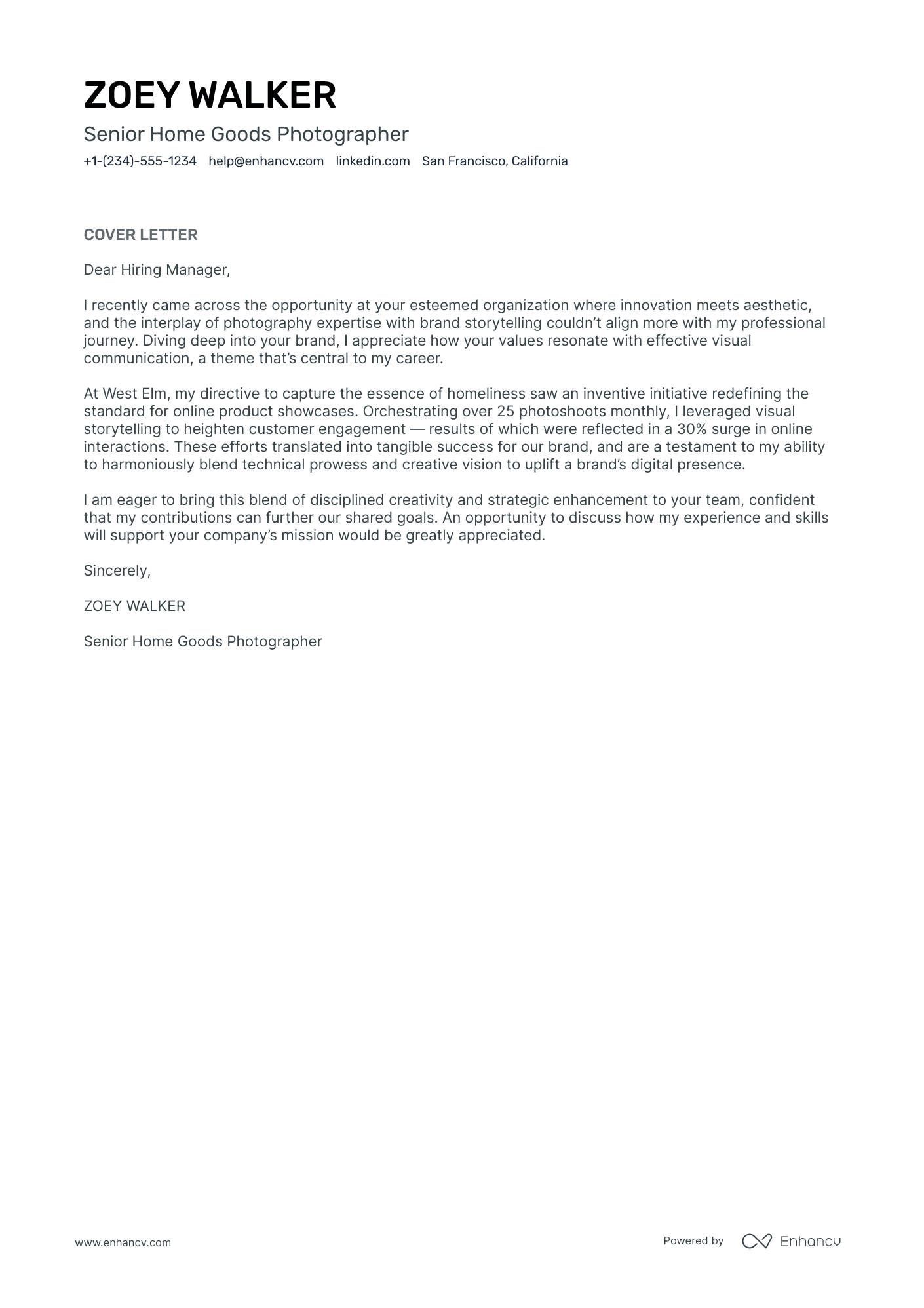 application letter for a photographer