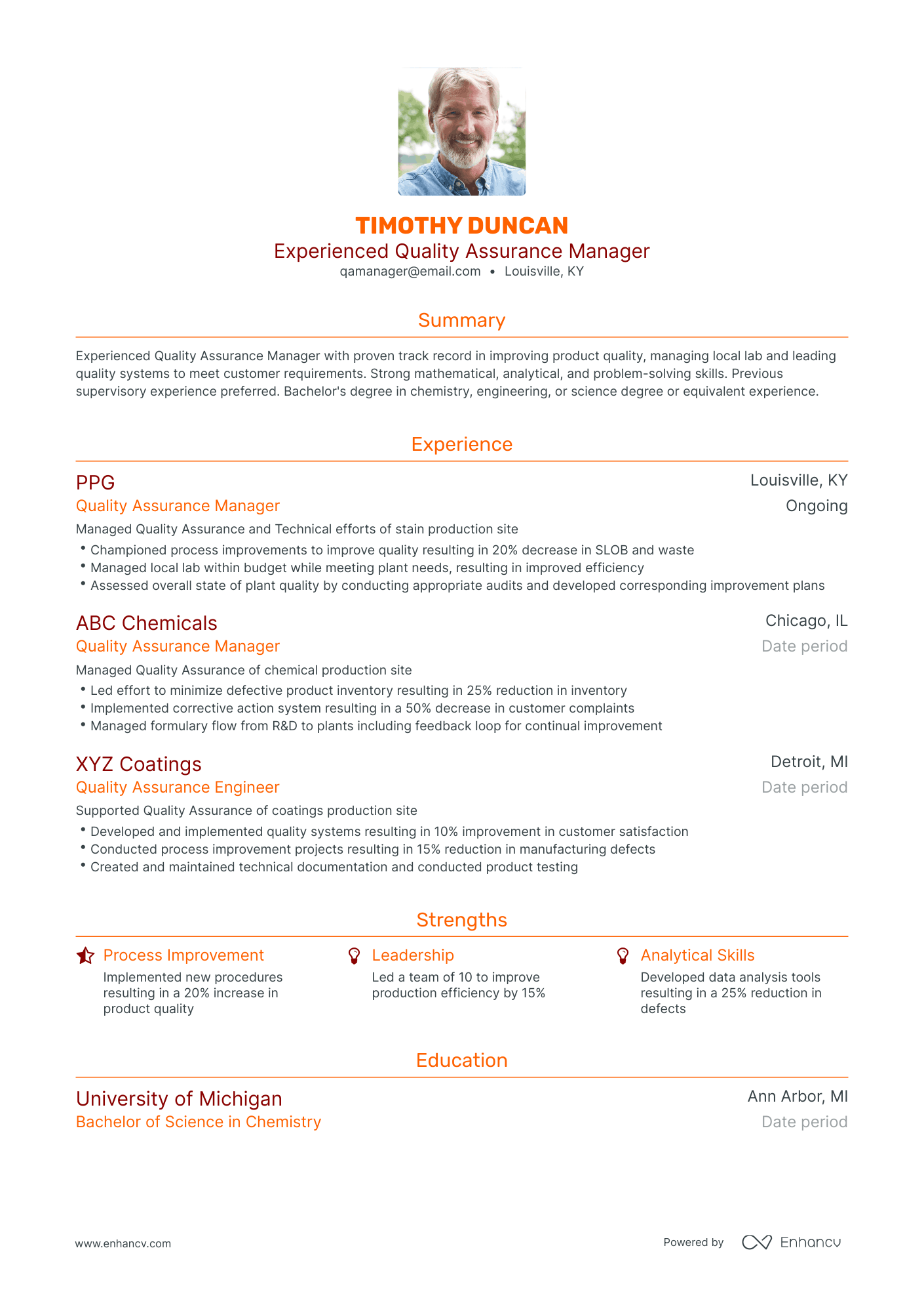 Traditional Quality Assurance Manager Resume Template