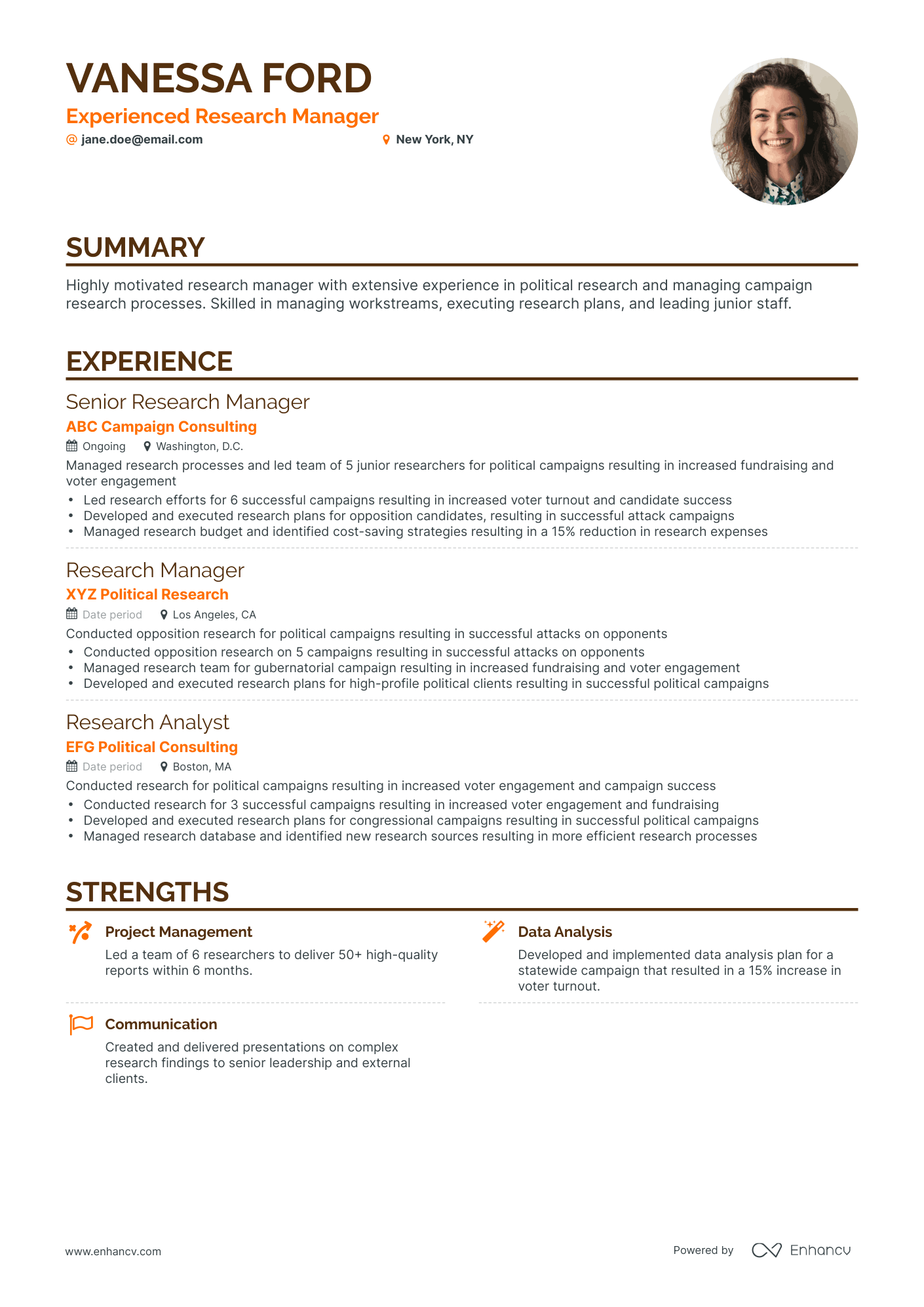 Classic Research Manager Resume Template