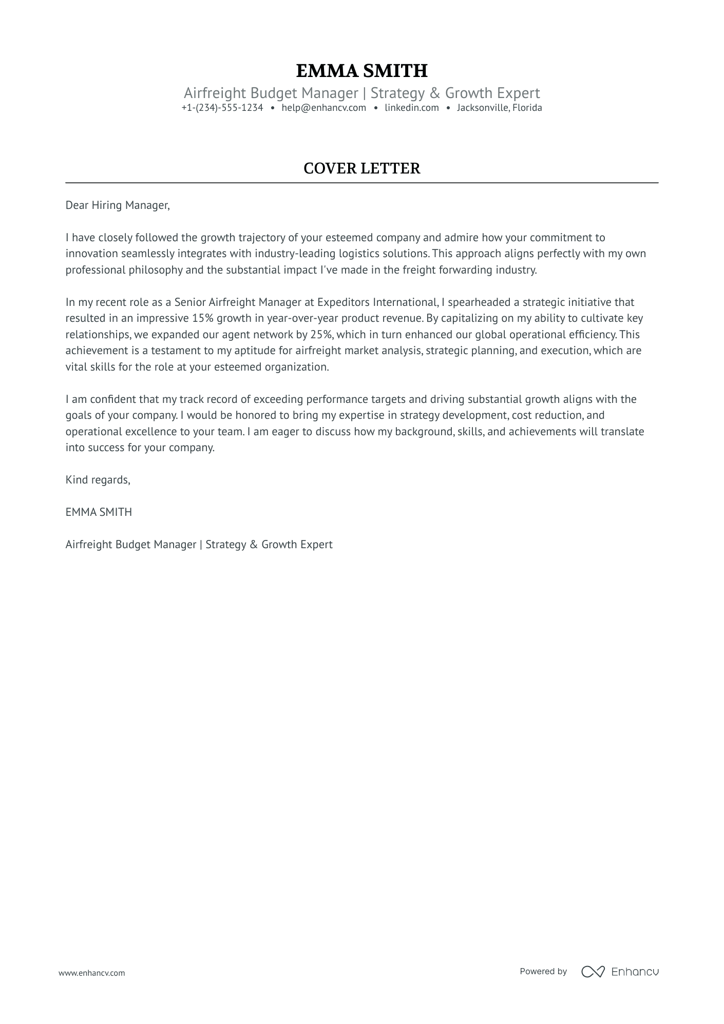 sample cover letter for supply chain position