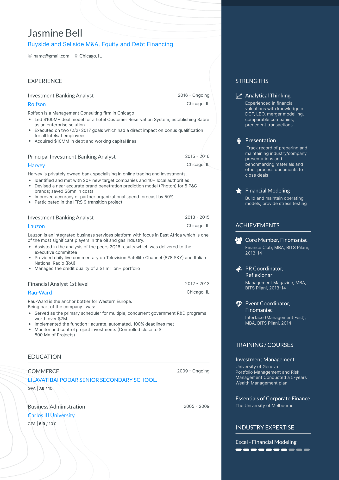 One Page Investment Banking Analyst Resume Template