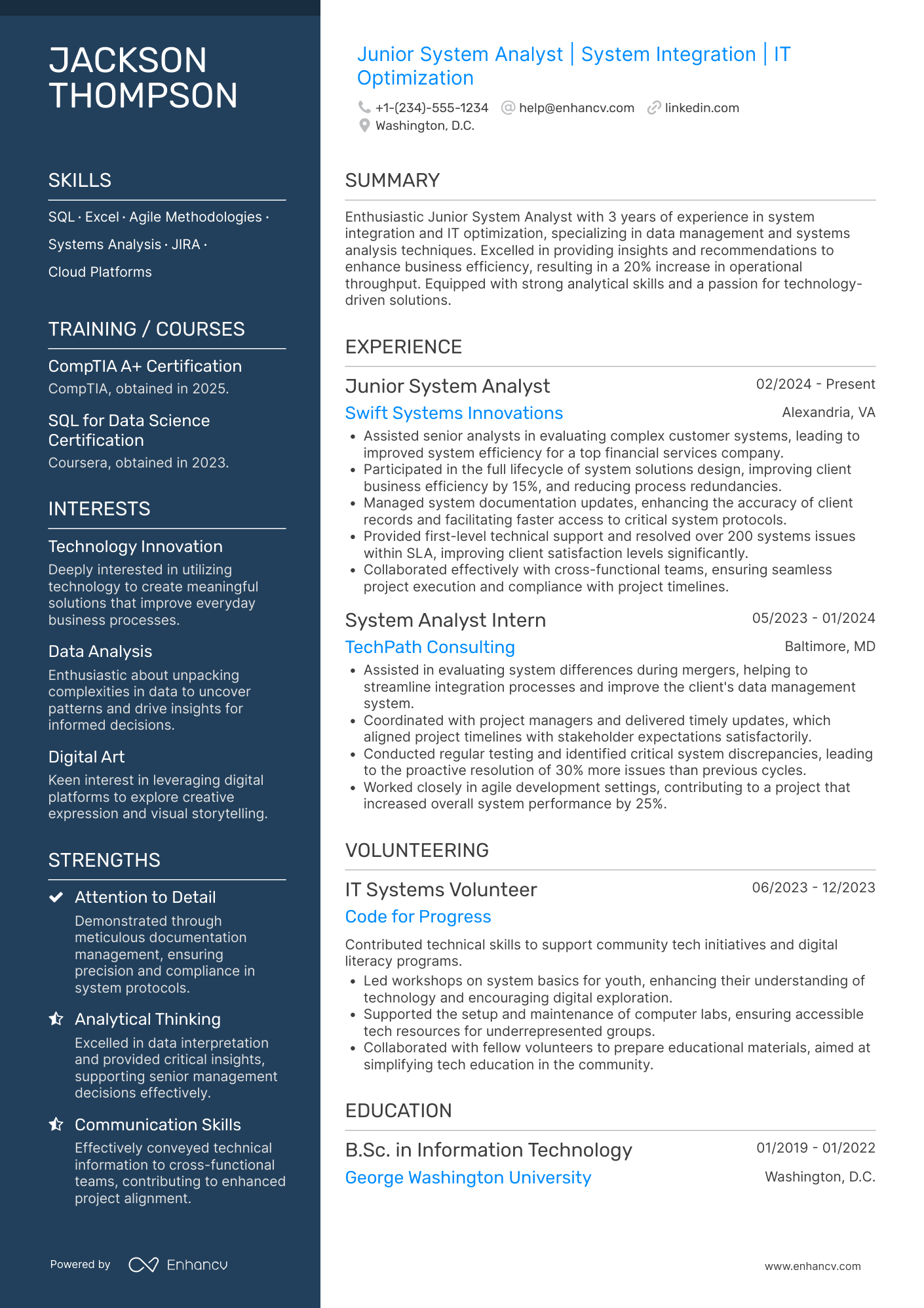 A resume example of a Junior System Analyst