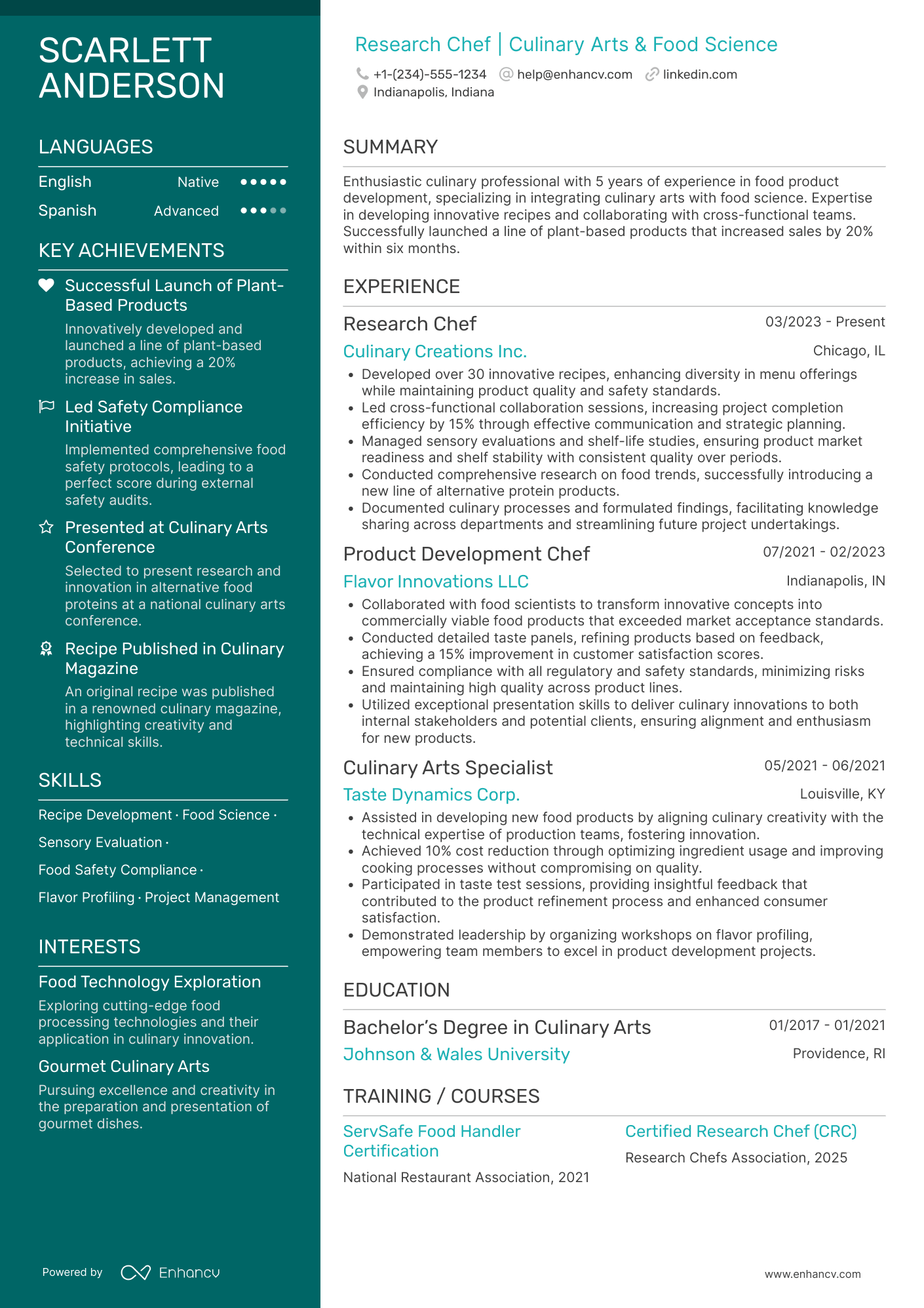 A resume example of a Research Chef