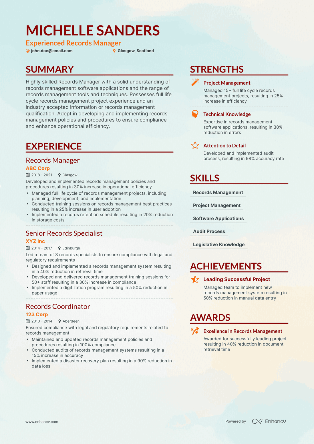 Simple Records Manager Resume Template
