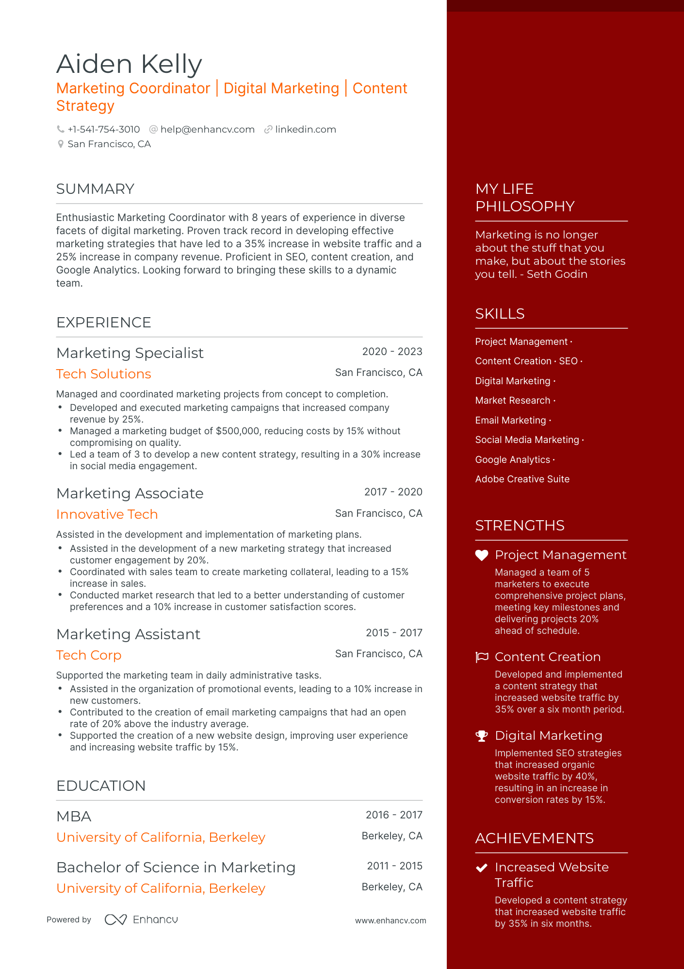 One Page Marketing Coordinator Resume Template