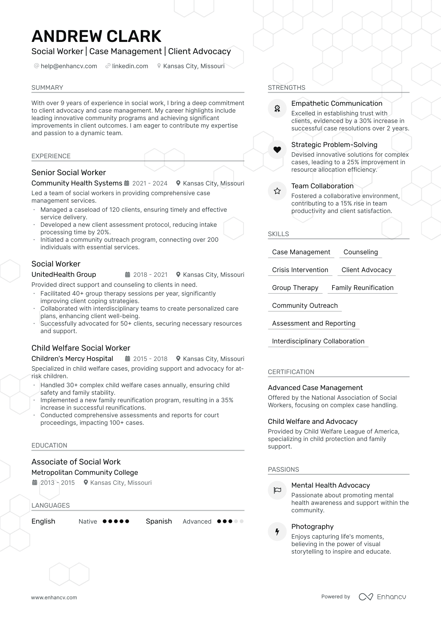 social work phd cv