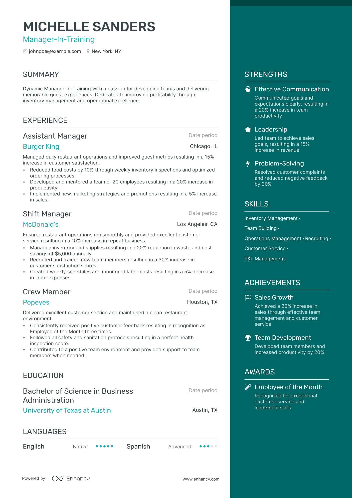 job description for general manager on resume