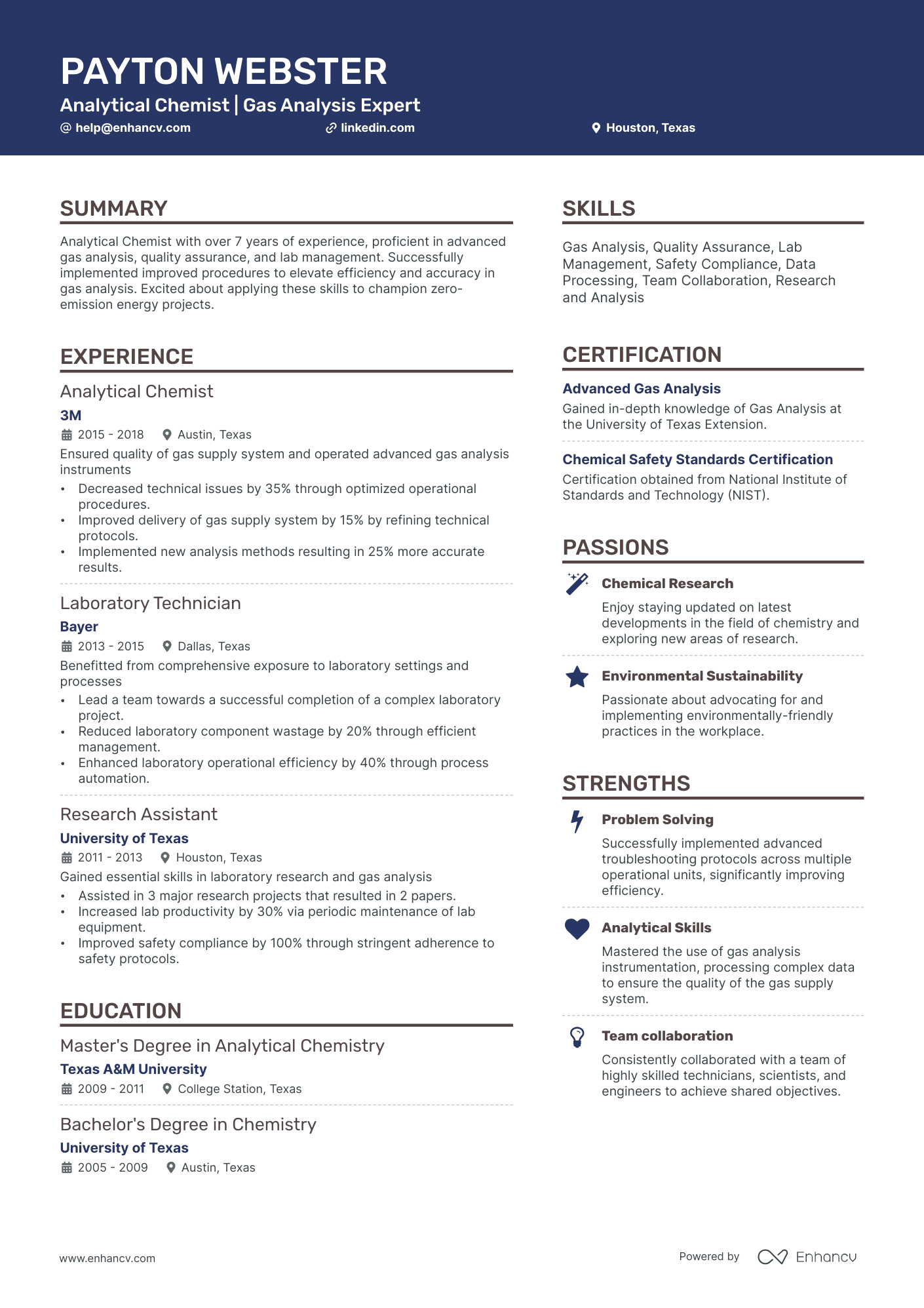 resume profile examples chemistry