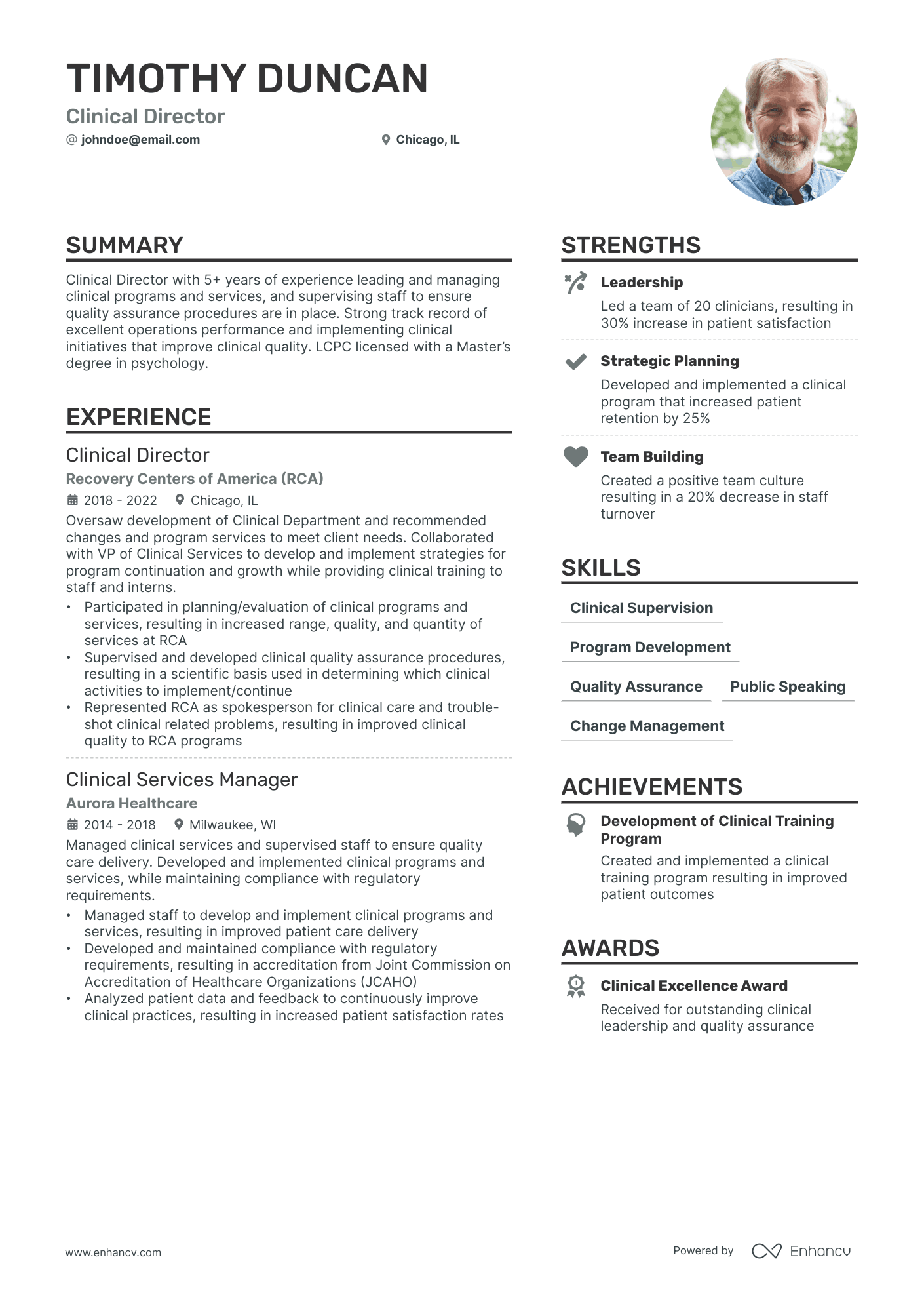 A resume example of a Clinical Director