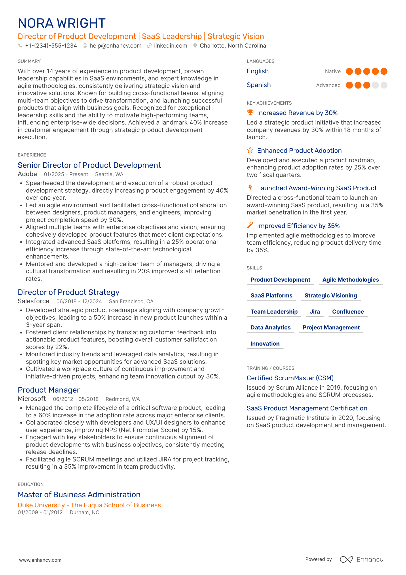 A resume example of a Director of Product Development