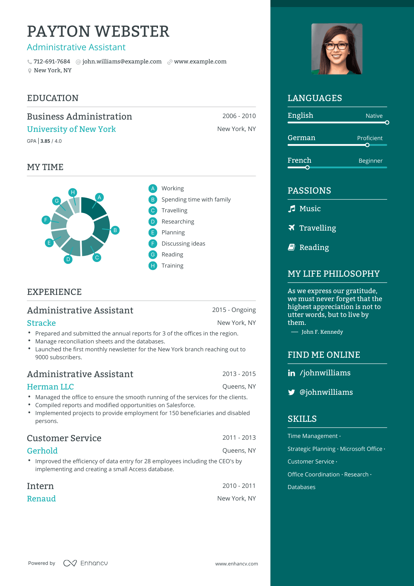One Page Administrative Assistant Resume Template