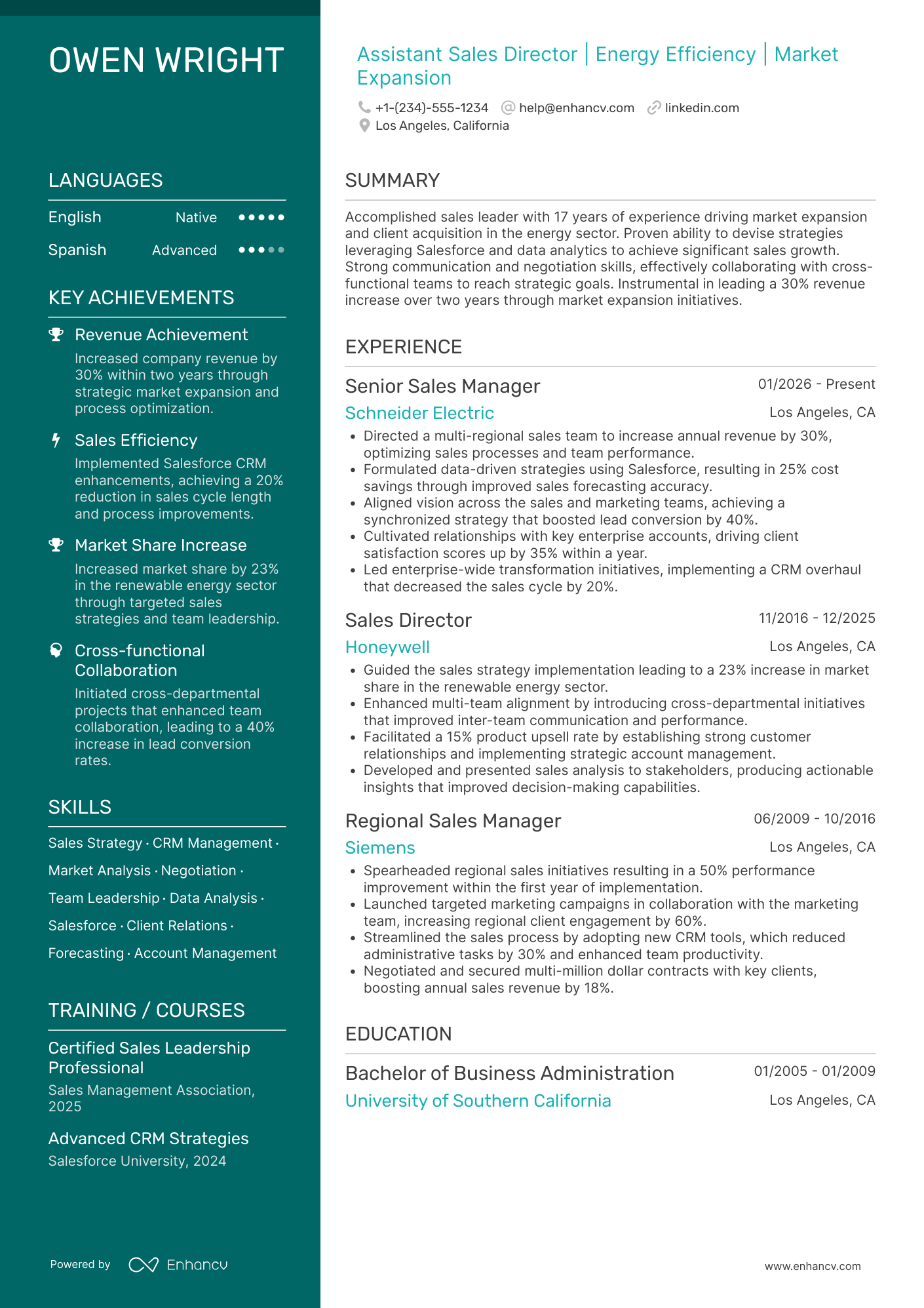 A resume example of a Assistant Sales Director