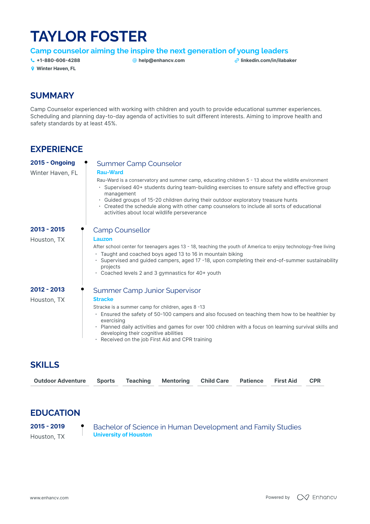 Timeline Camp Counselor Resume Template