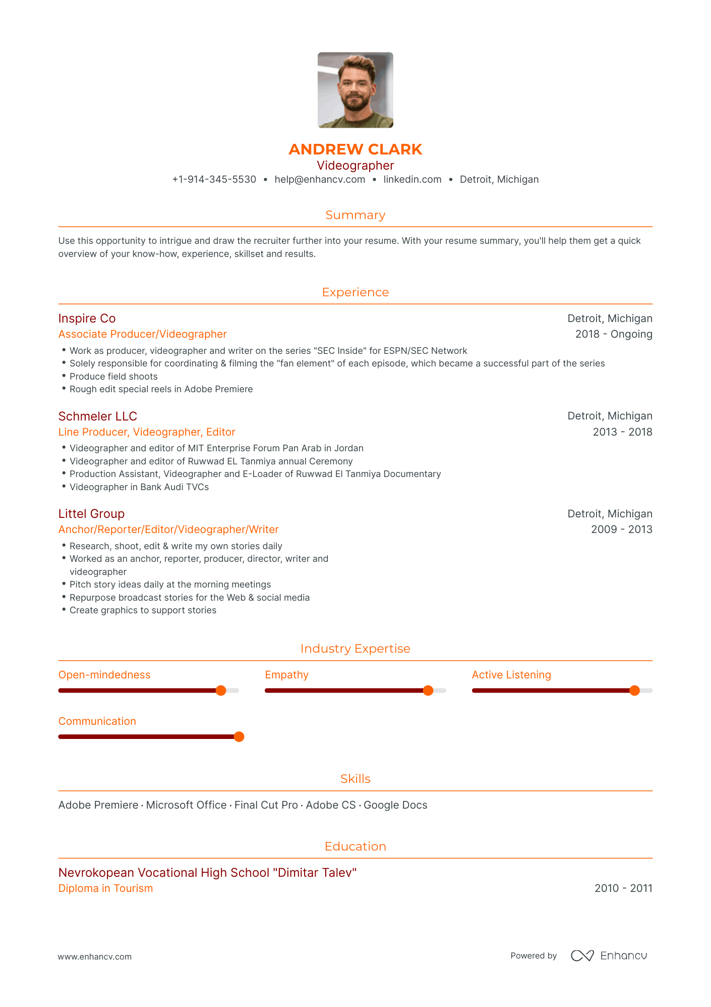 Traditional Videographer Resume Template
