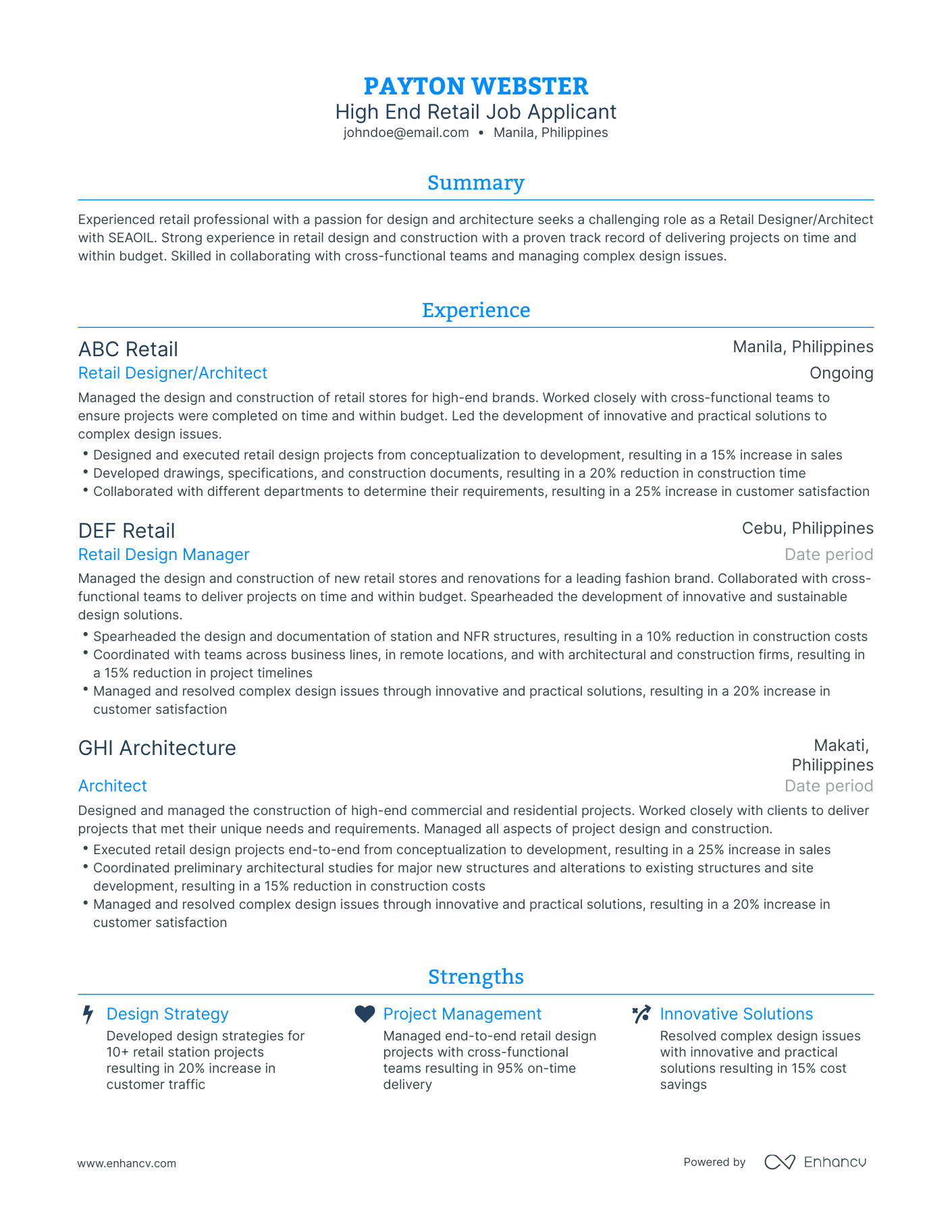 Traditional High End Retail Resume Template