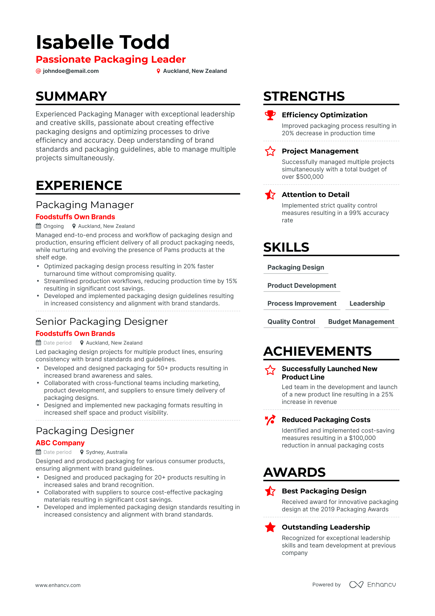 Simple Packaging Manager Resume Template