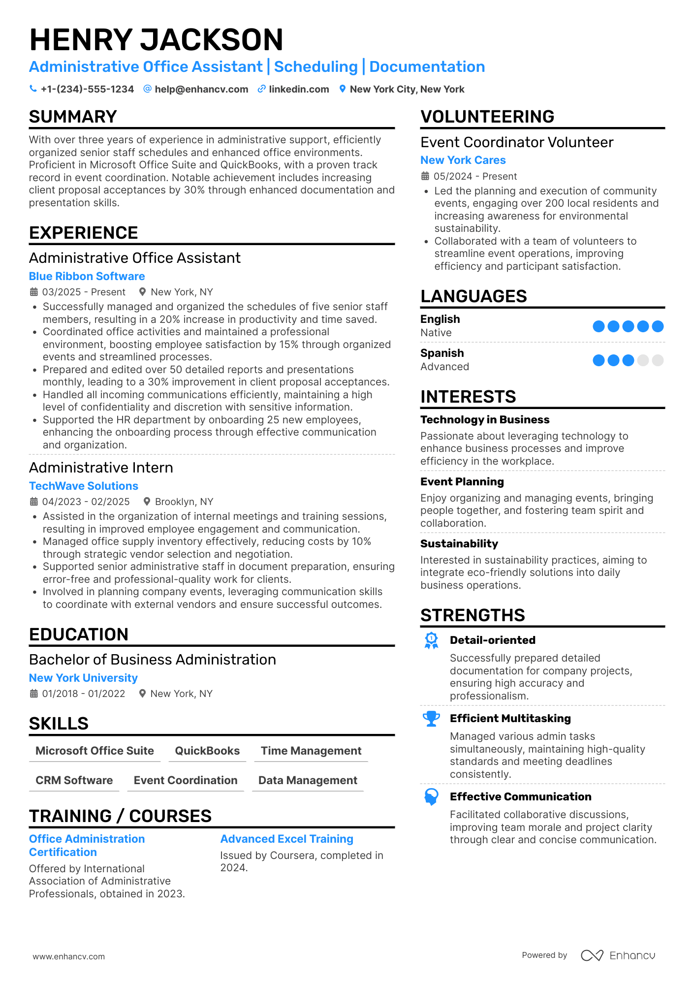 A resume example of a Administrative Office Assistant