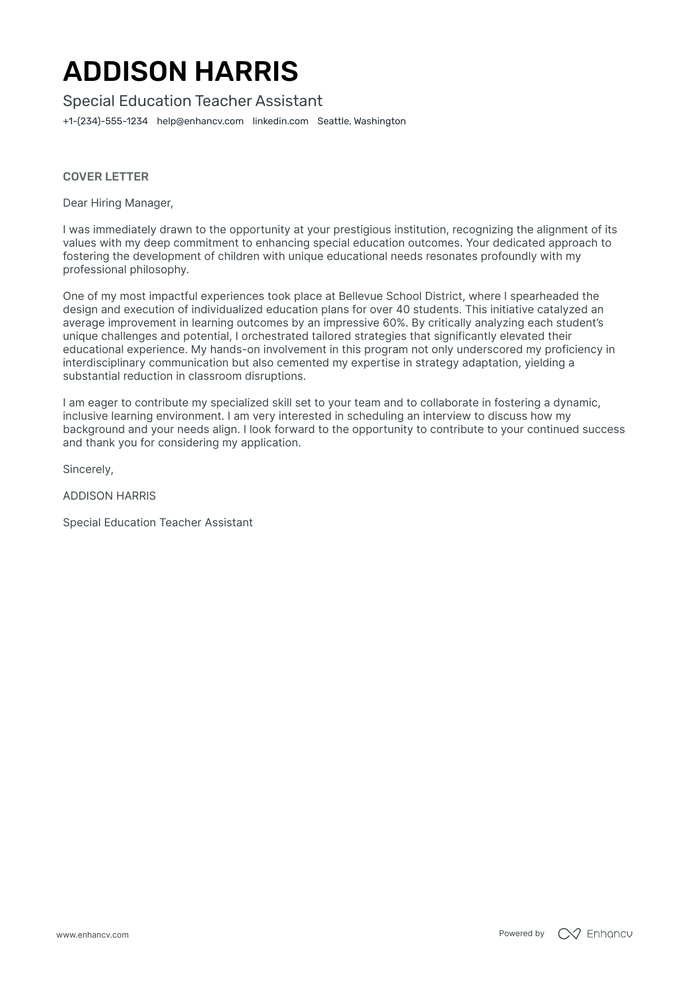 cv cover letter for teaching assistant