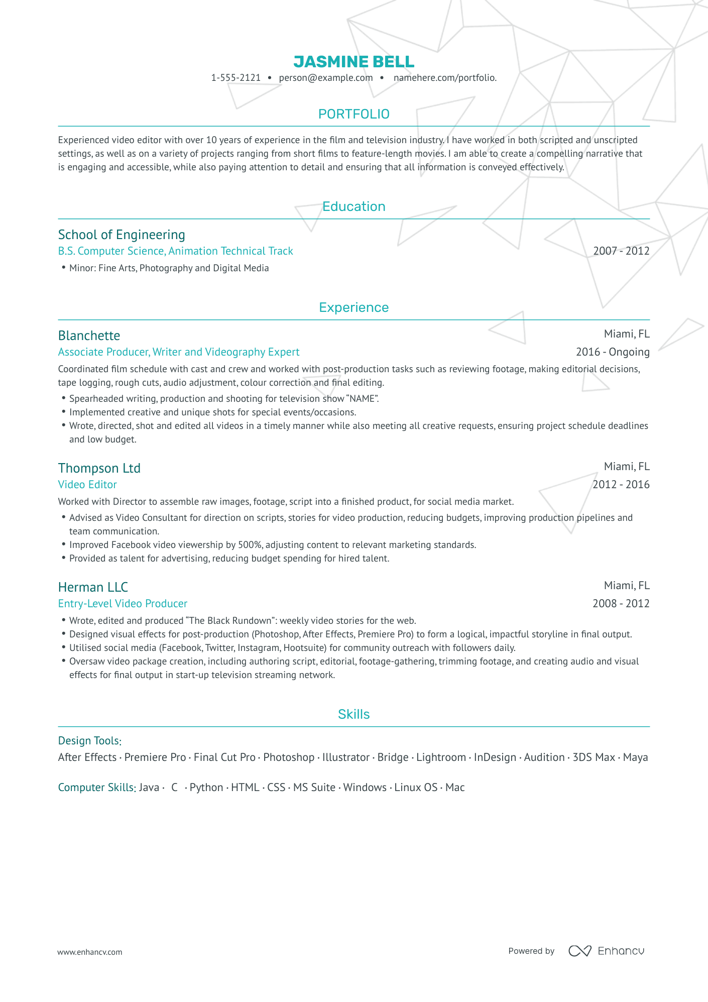 Traditional Video Editor Resume Template