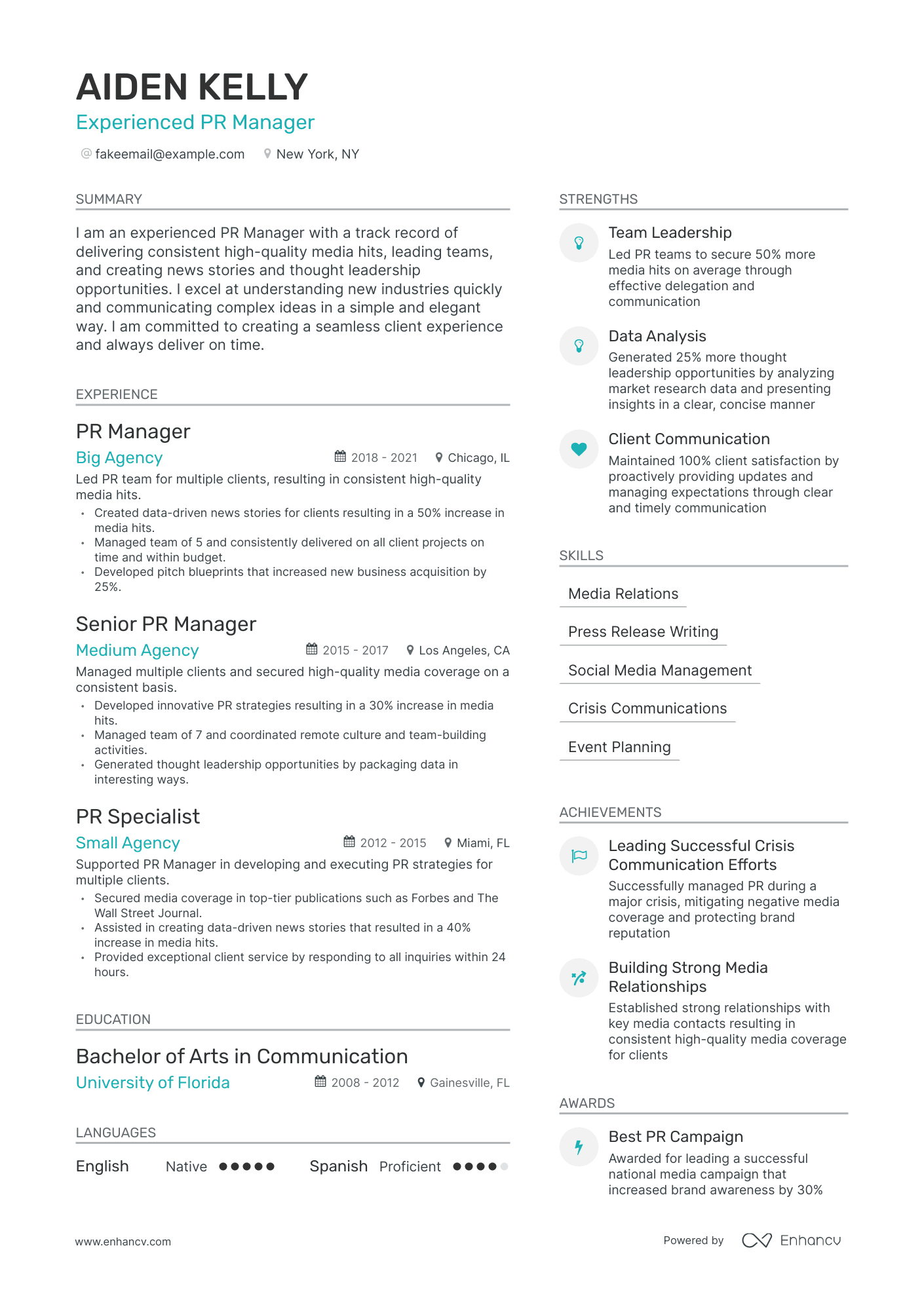 Modern Public Relations Manager Resume Template