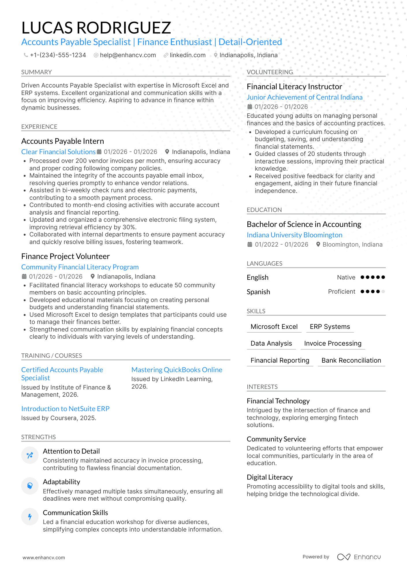 A resume example of a Entry Level Accounts Payable