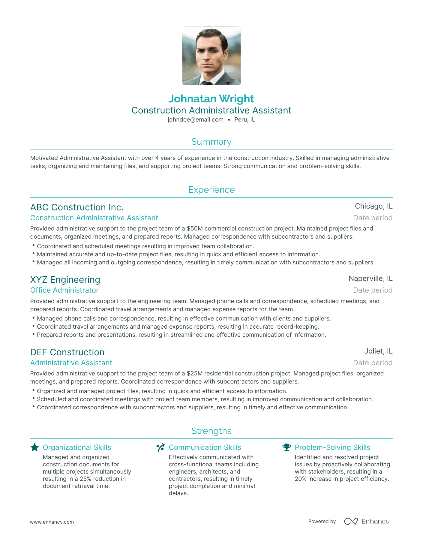 Traditional Construction Administrative Assistant Resume Template