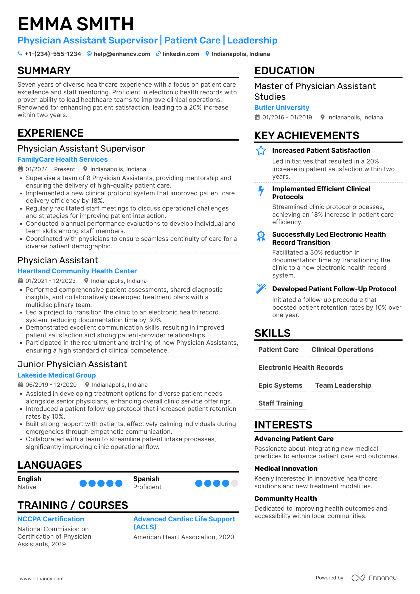 A resume example of a Physician Assistant Supervisor