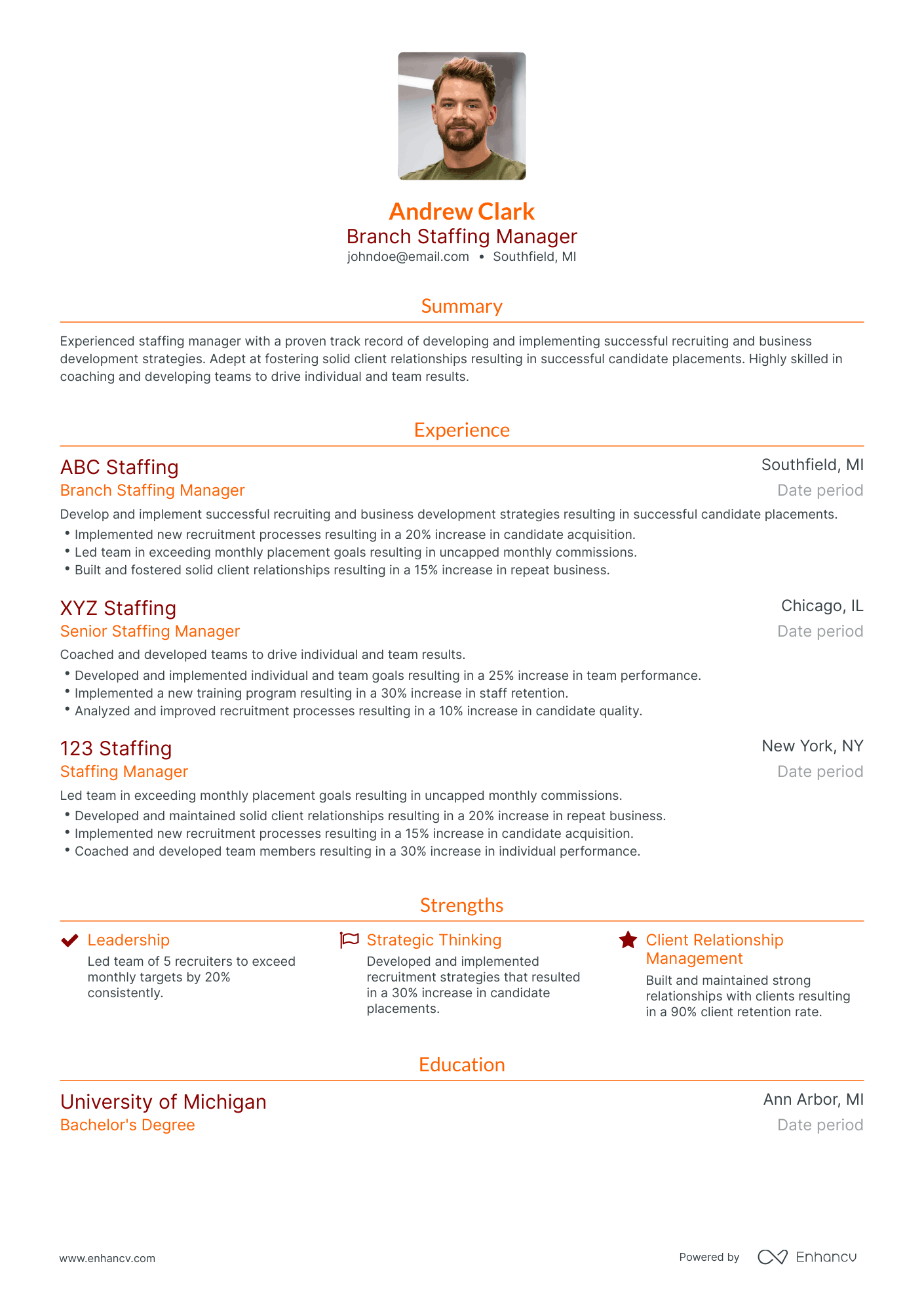 Traditional Staffing Manager Resume Template