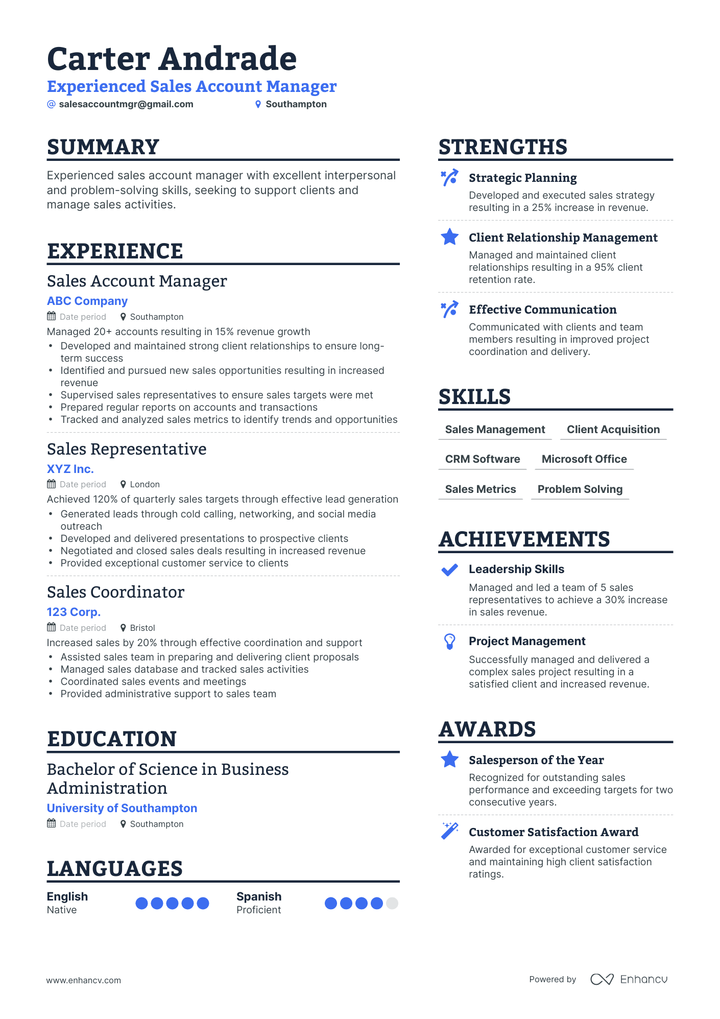 5 Sales Account Manager Resume Examples & Guide For 2024