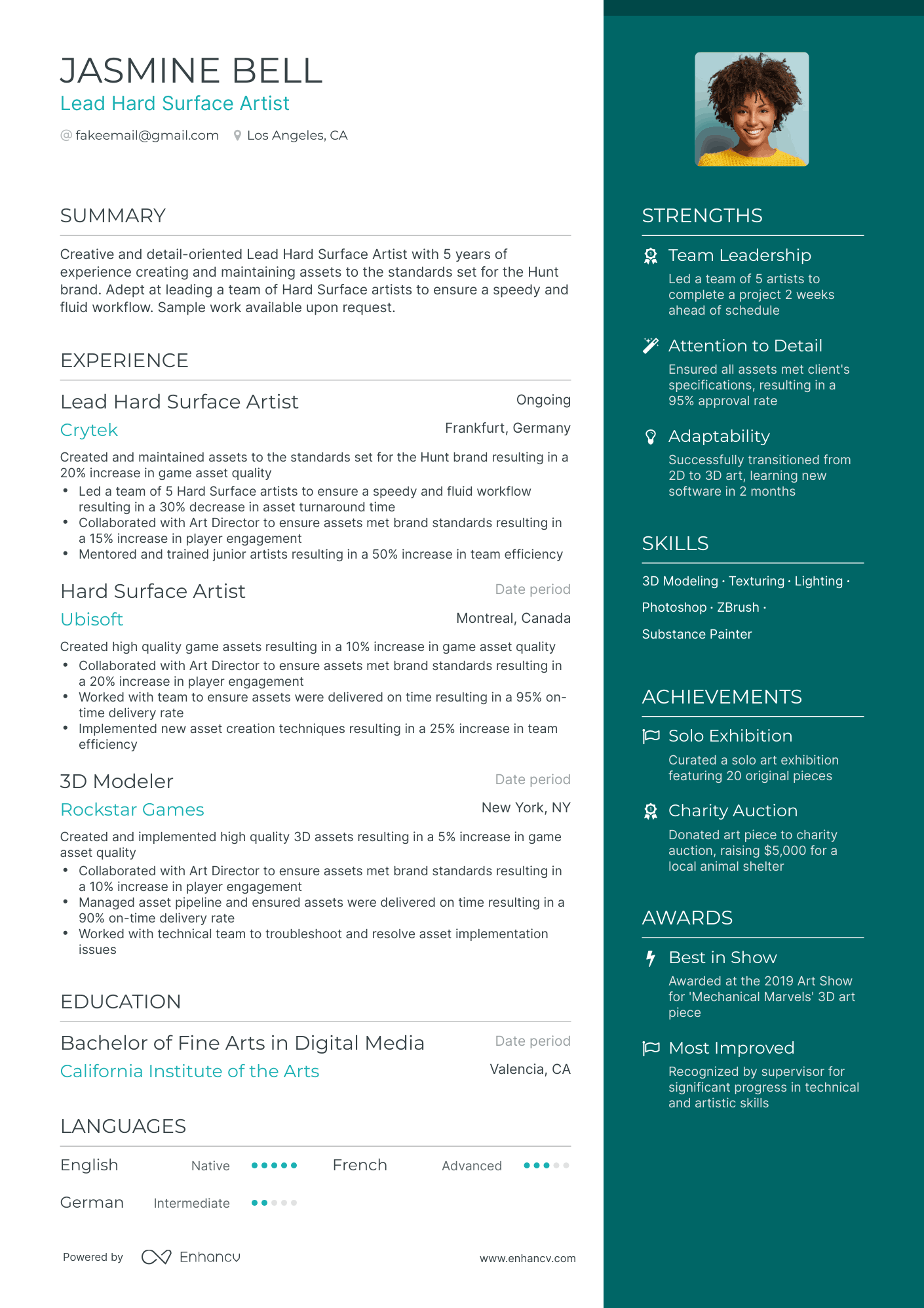 One Page Freelance Artist Resume Template