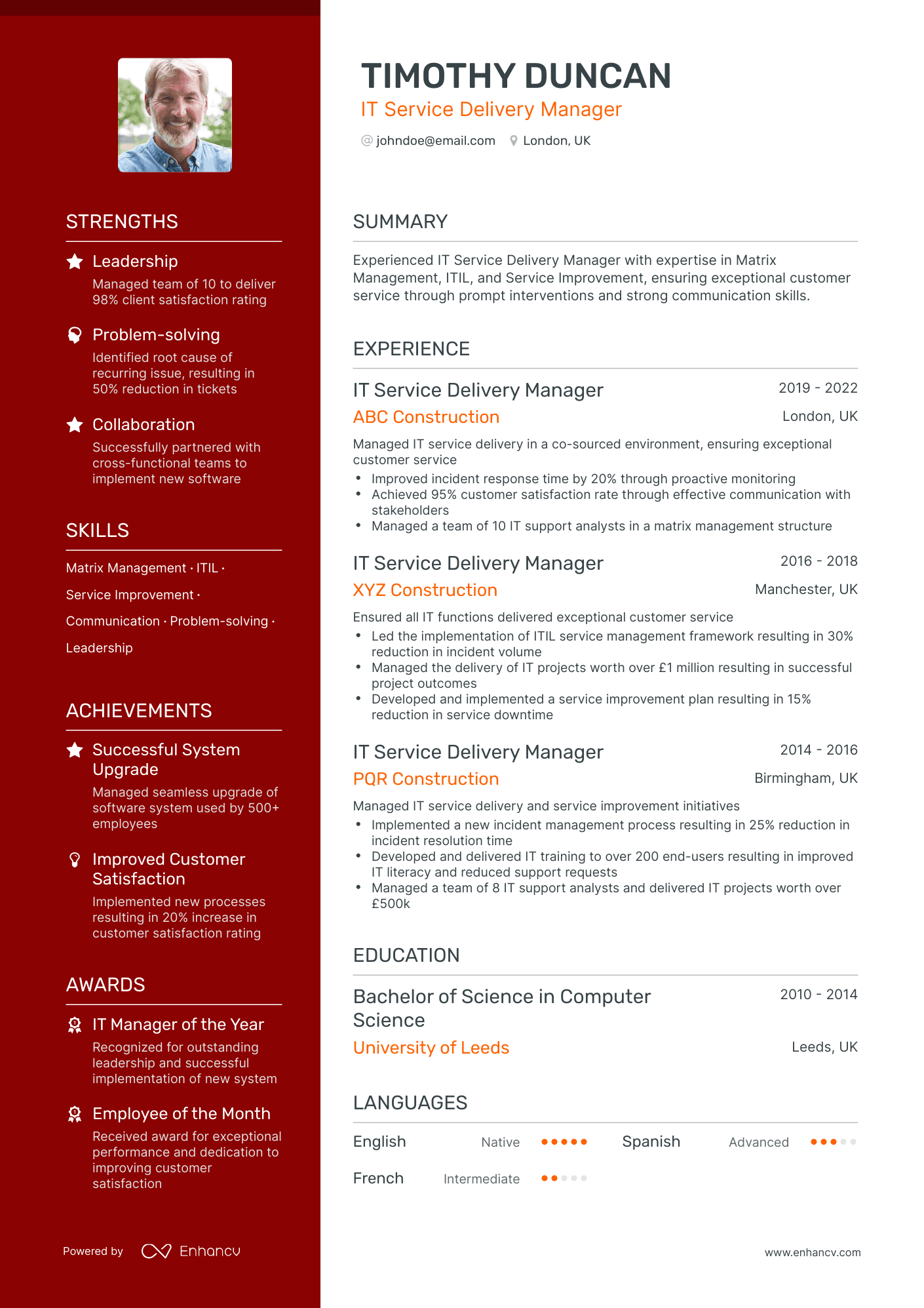 Polished IT Service Delivery Manager Resume Template
