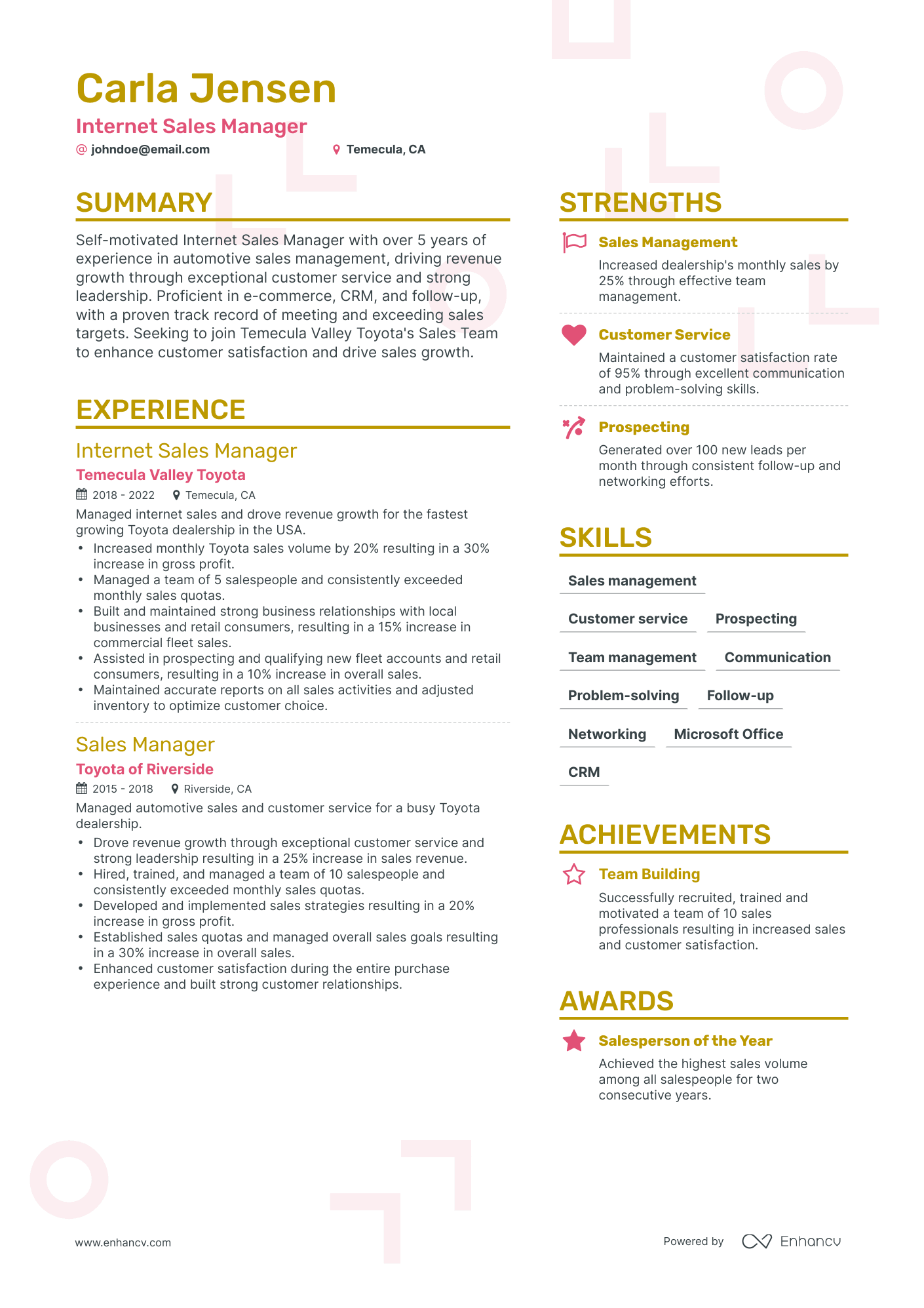 Simple Internet Sales Manager Resume Template