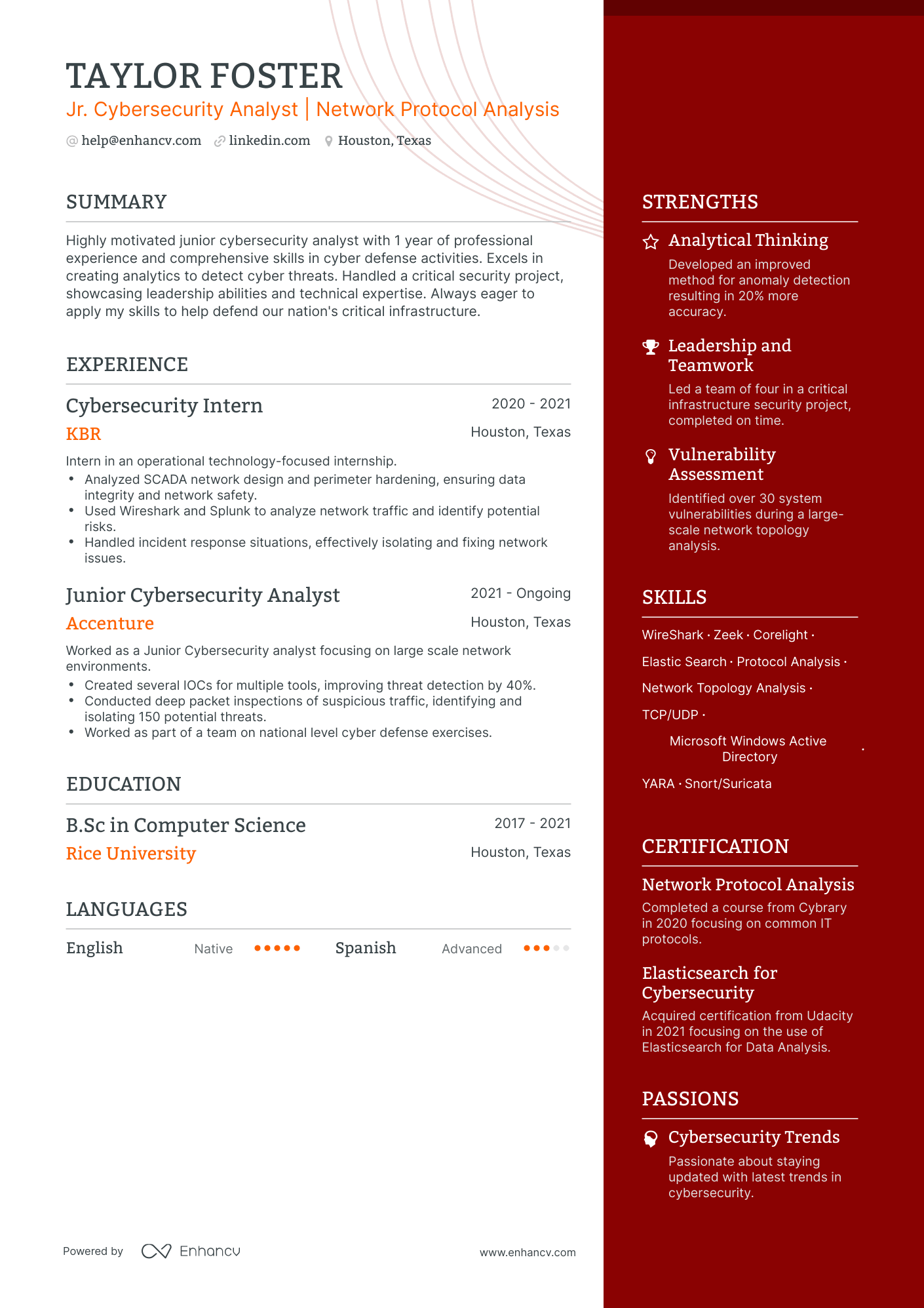 undefined Junior Cyber Security Analyst Resume Template